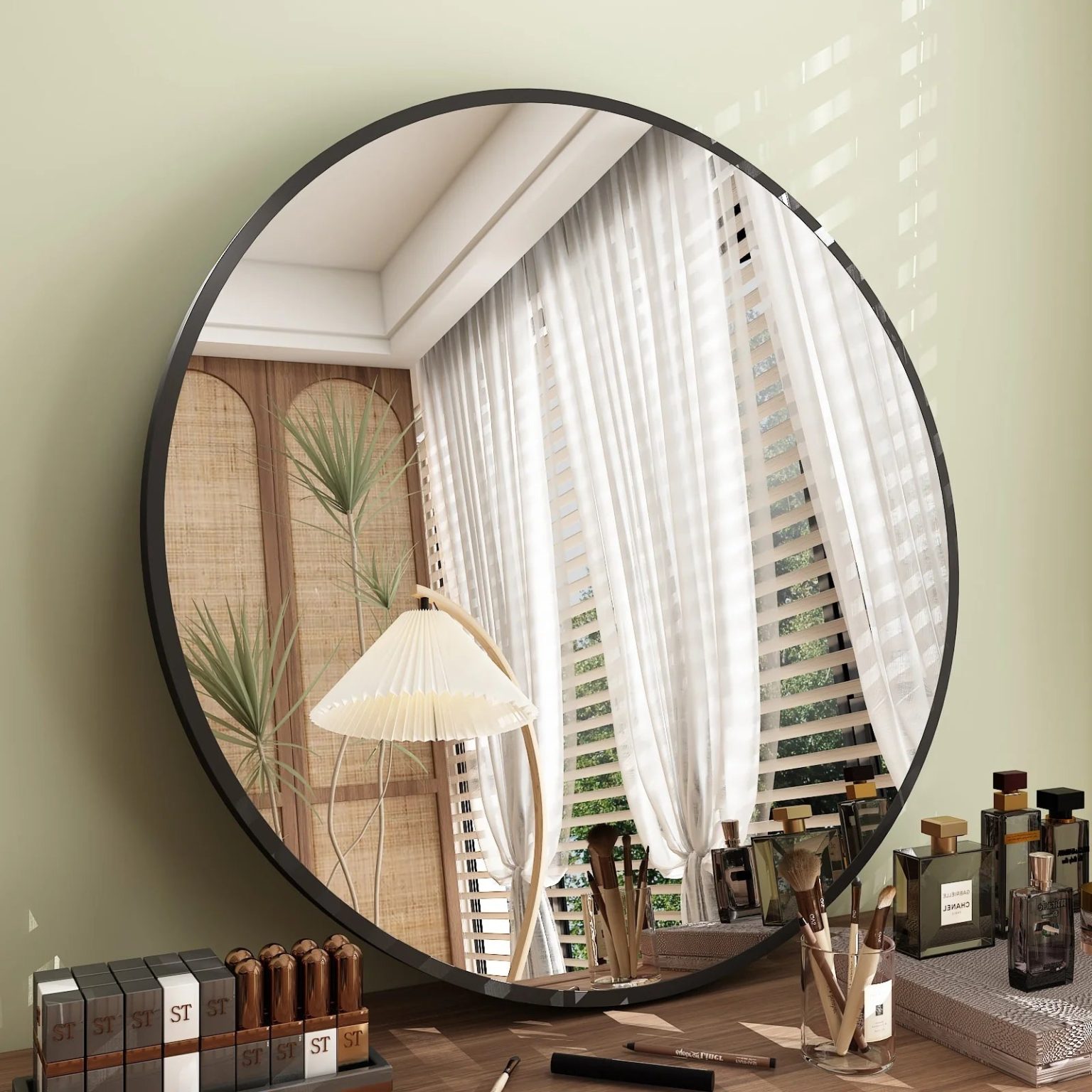 ZenVora Round Metal Black Frame Bathroom Vanity Mirror, Wall Mounted Decorative Mirror