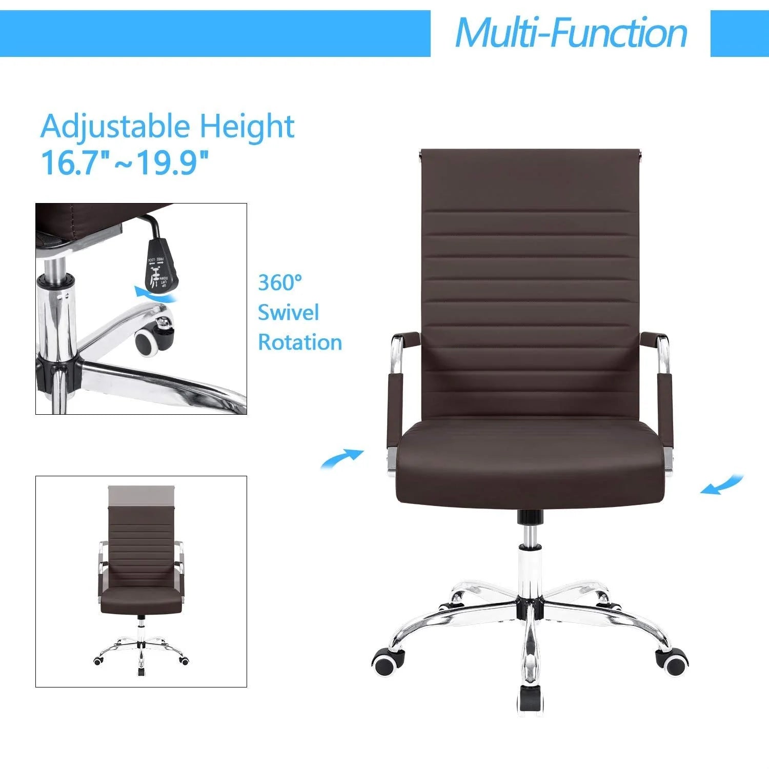 ZenVora Ergonomic Ribbed Office Chair, Modern Computer Desk Chair with Comfortable Upholstered Seat for Home and Office