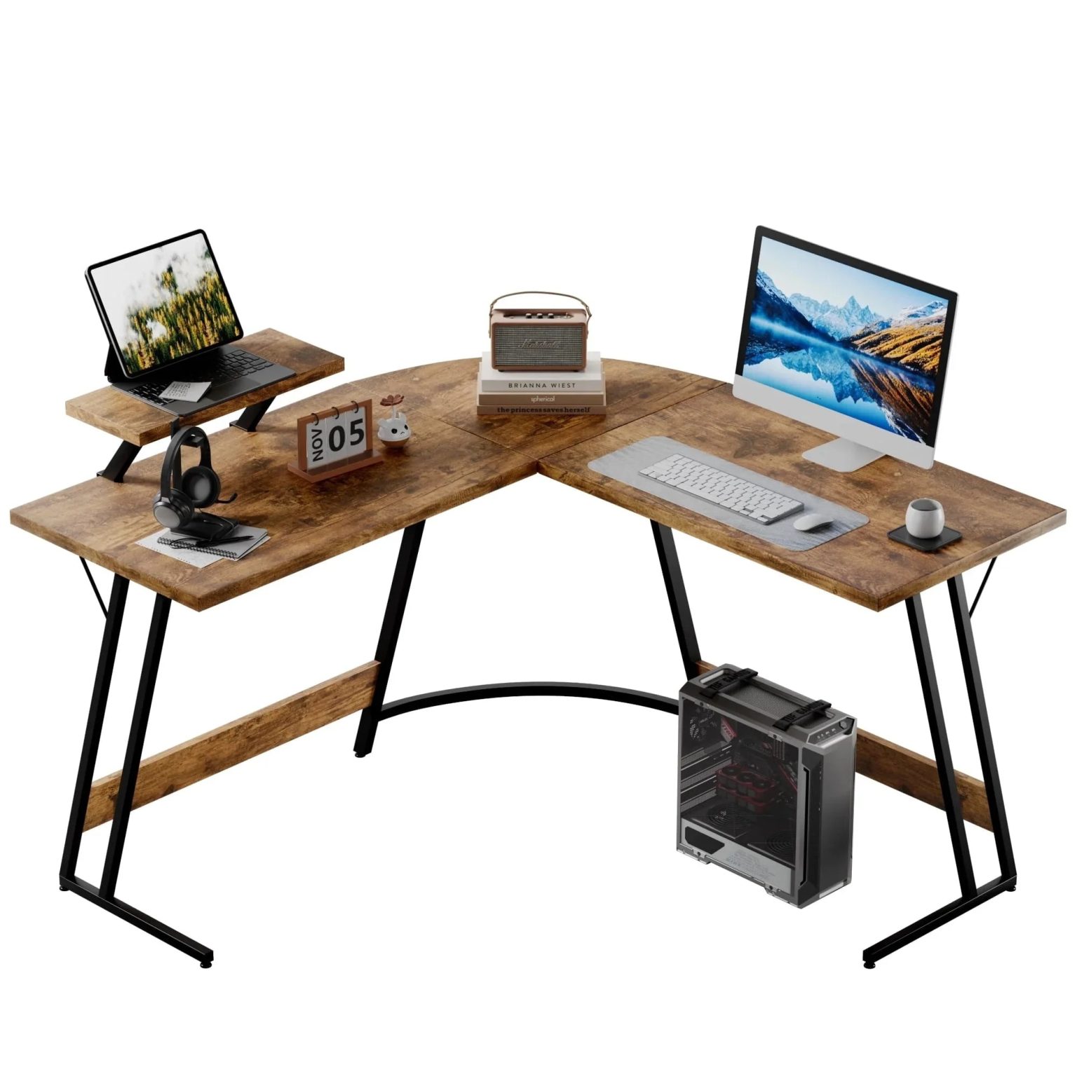 ZenVora L-Shaped Gaming Desk, Computer Corner Desk and Office Writing Desk for Home