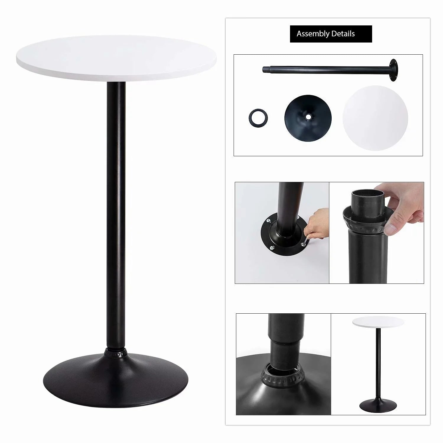 ZenVora Round Bistro Pub Table, Bar Height Cocktail Table with Metal Base and MDF Top, 23.8 Inch