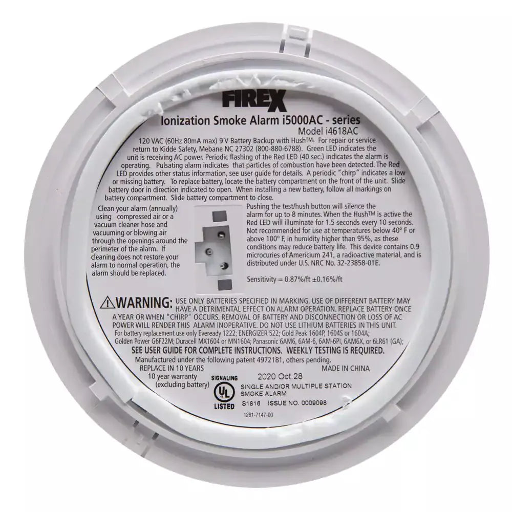 ZenVora Hardwired Smoke Alarm with Ionization Sensor, 120V AC, 9V Battery Backup
