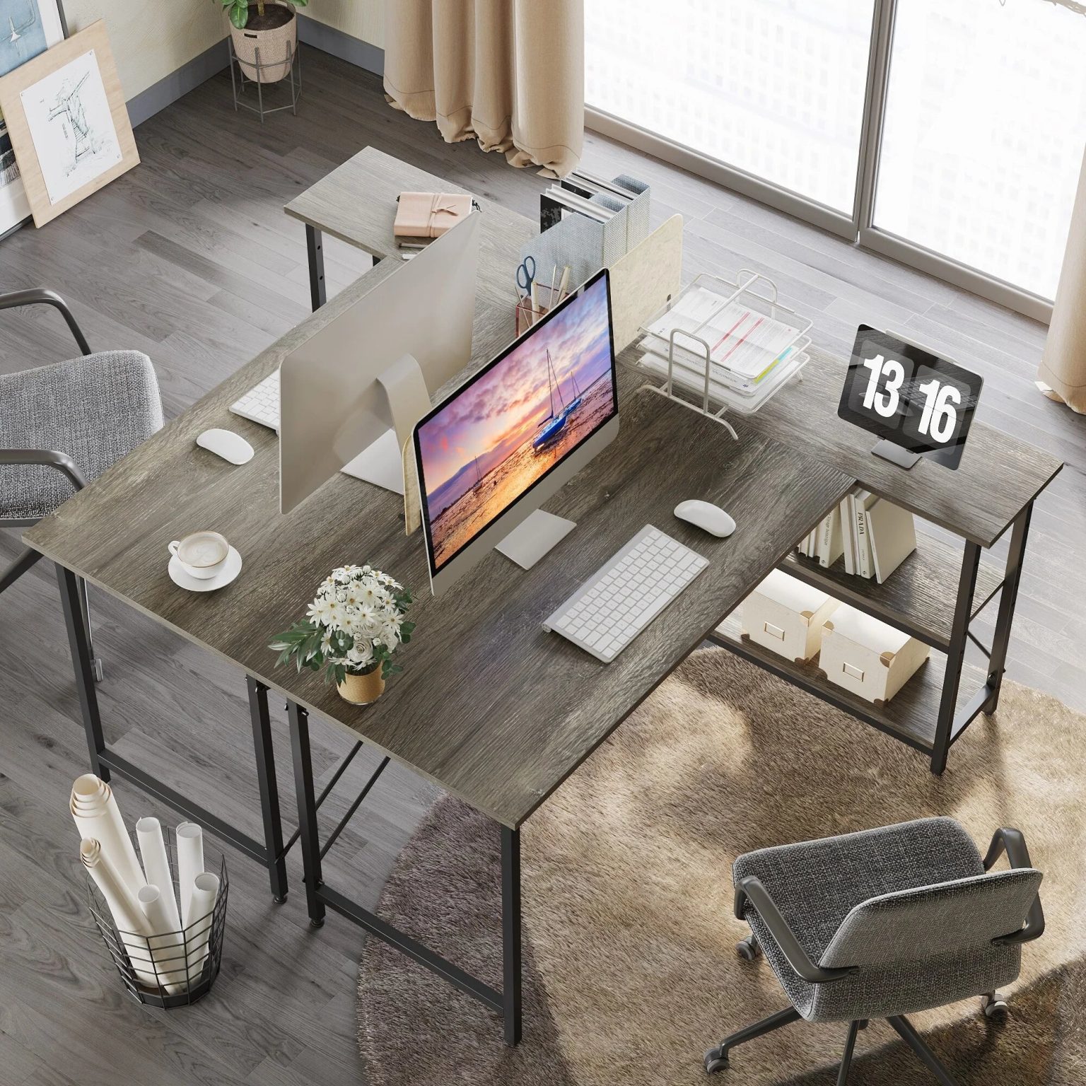 ZenVora Small L Shaped Computer Desk with Storage Shelves, Compact Corner Workstation for Home Office and Study