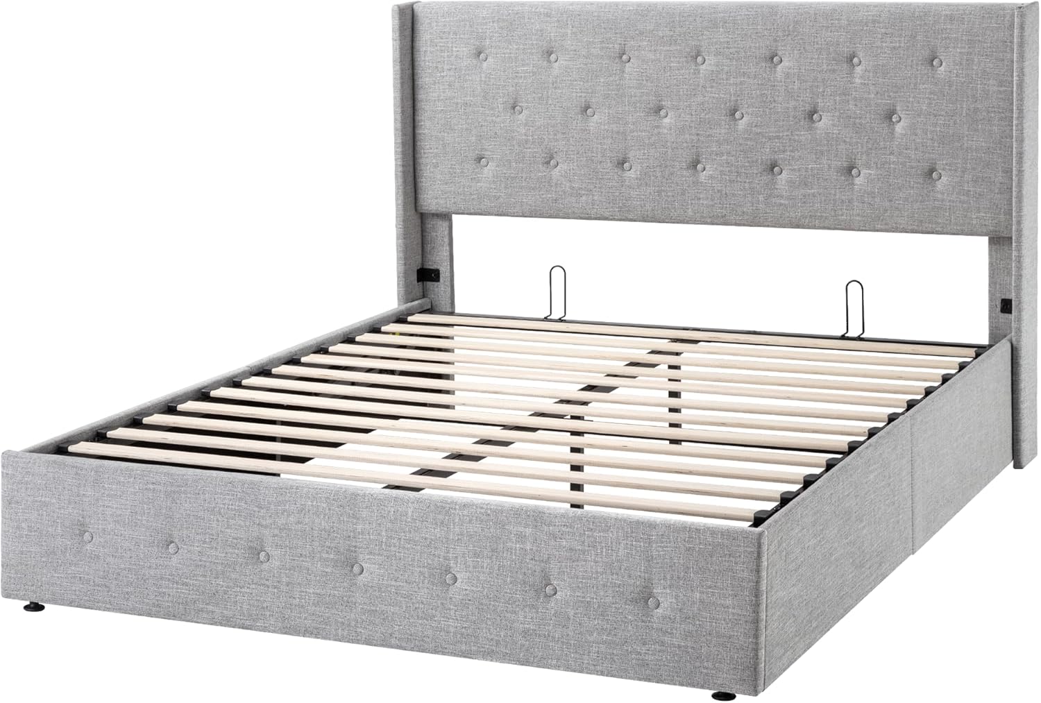 ZenVora Queen Size Lift Up Storage Bed with Wingback Headboard, Upholstered Platform Bed Frame with Hidden Storage