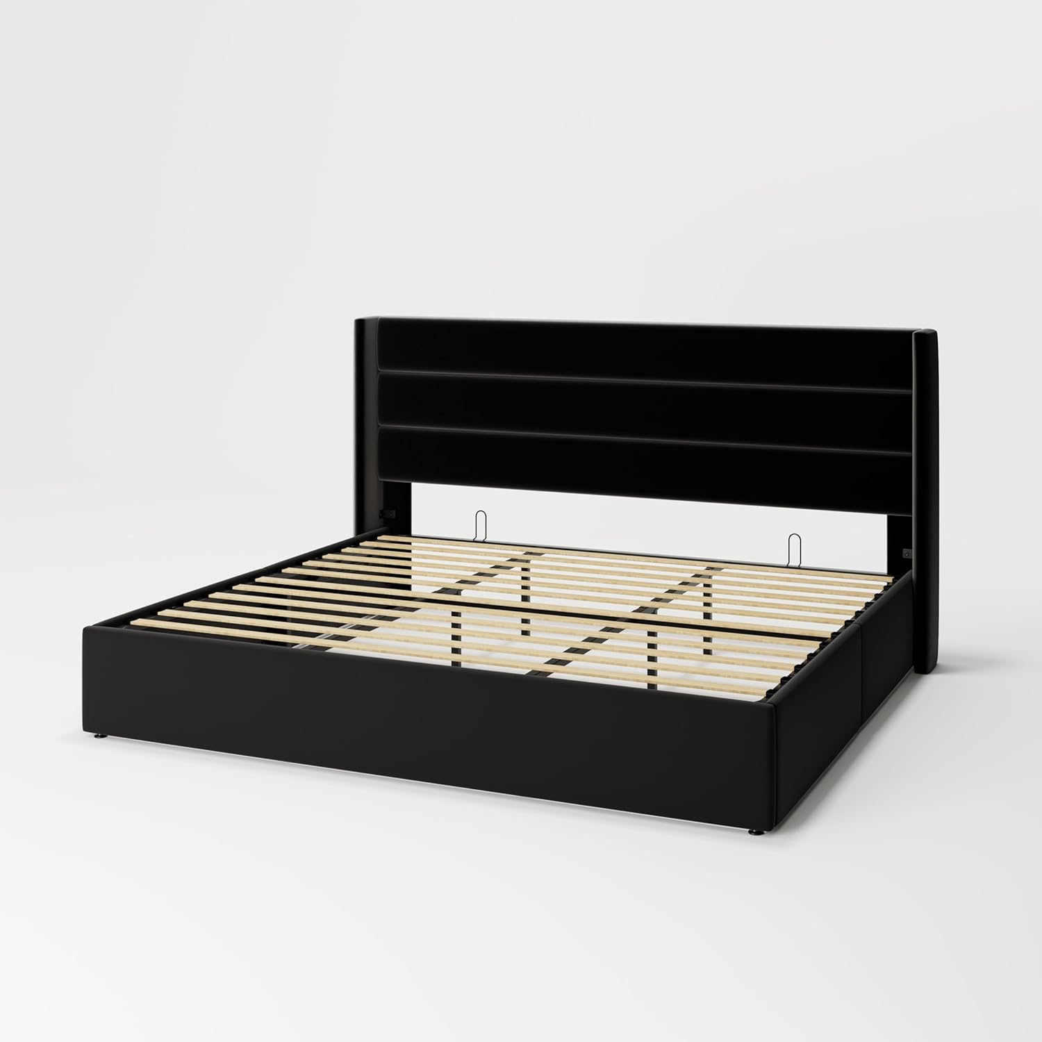 ZenVora Queen Size Lift Up Storage Bed with Wingback Headboard, Upholstered Platform Bed Frame with Hidden Storage