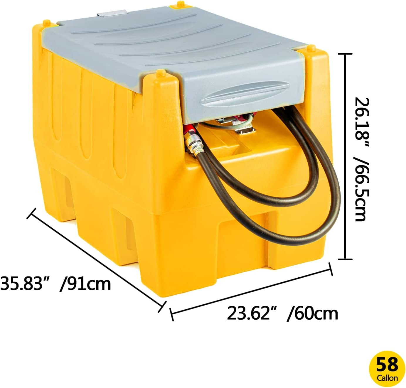 ZenVora 58-Gallon Portable Gasoline Fuel Tank with 12V Electric Transfer Pump, 40 GPM, 4-Meter Hose, Yellow