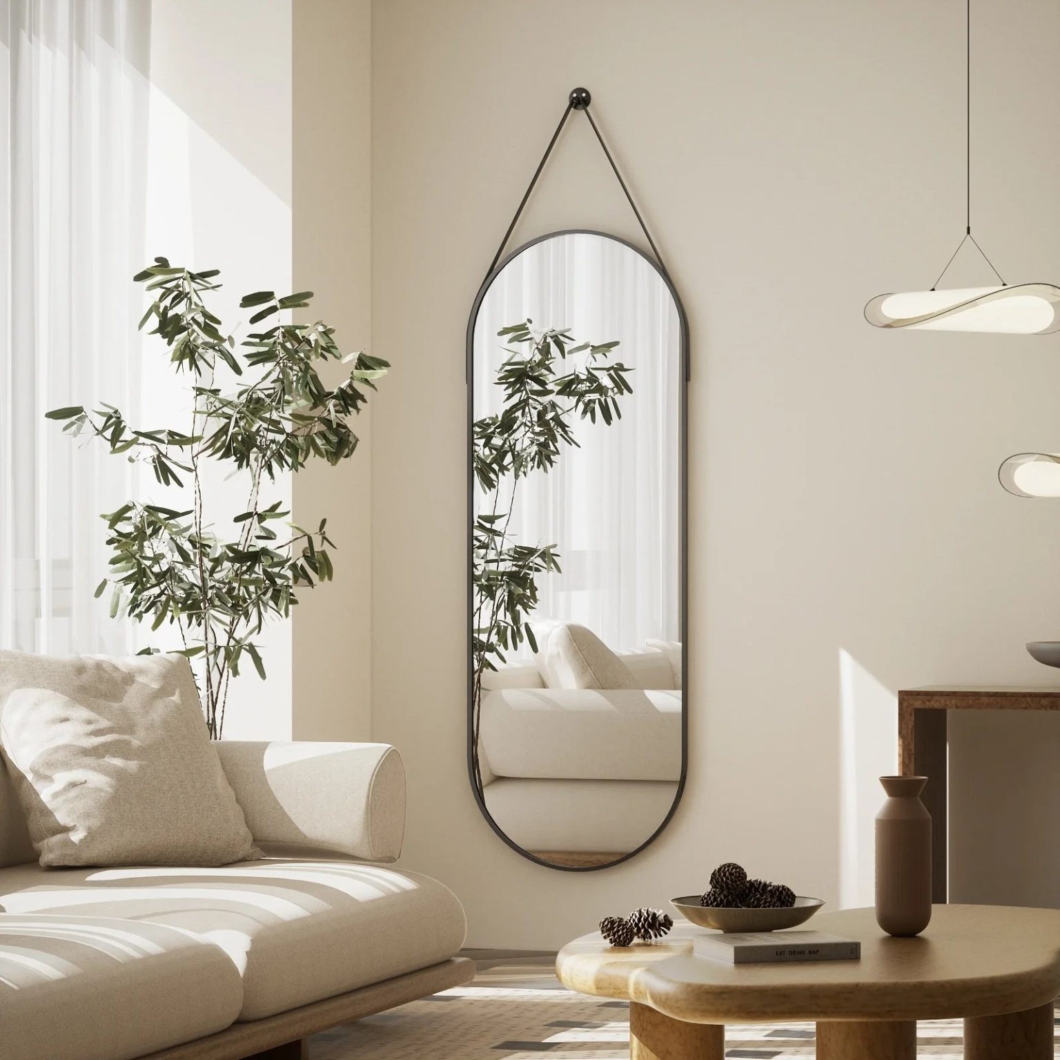 ZenVora 48 x 16 Inch Full Length Wall Mirror with Leather Strap, Hanging Full Body Mirror for Bedroom, Entryway and Home Decor