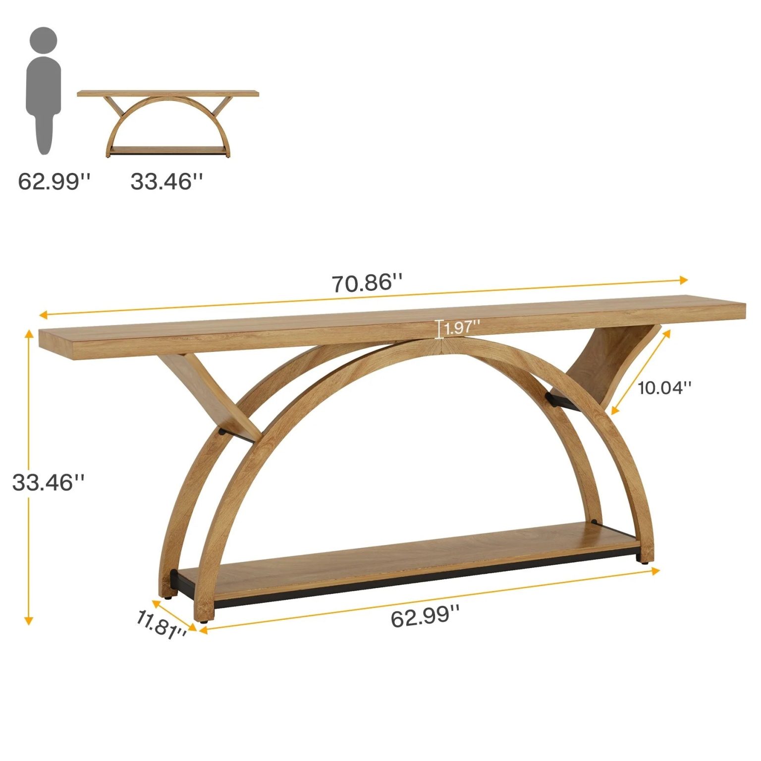 ZenVora Gray 2-Tier Slim Console Sofa Table, Semi-Circular Metal Frame for Hallway