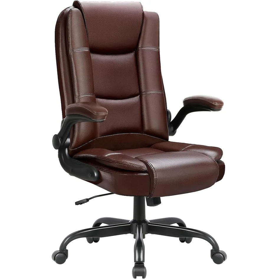 ZenVora Big and Tall Ergonomic Office Chair, High Back Leather Executive Computer Chair with Padded Flip-Up Arms