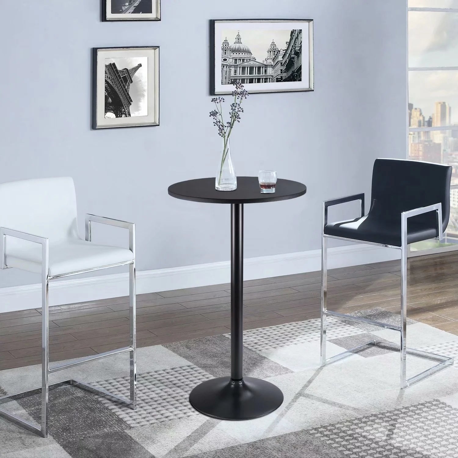 ZenVora Round Bistro Pub Table, Bar Height Cocktail Table with Metal Base and MDF Top, 23.8 Inch