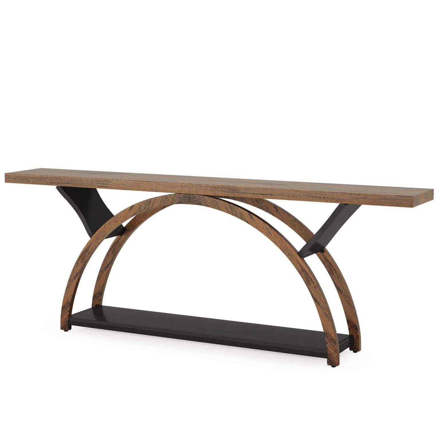 ZenVora Gray 2-Tier Slim Console Sofa Table, Semi-Circular Metal Frame for Hallway