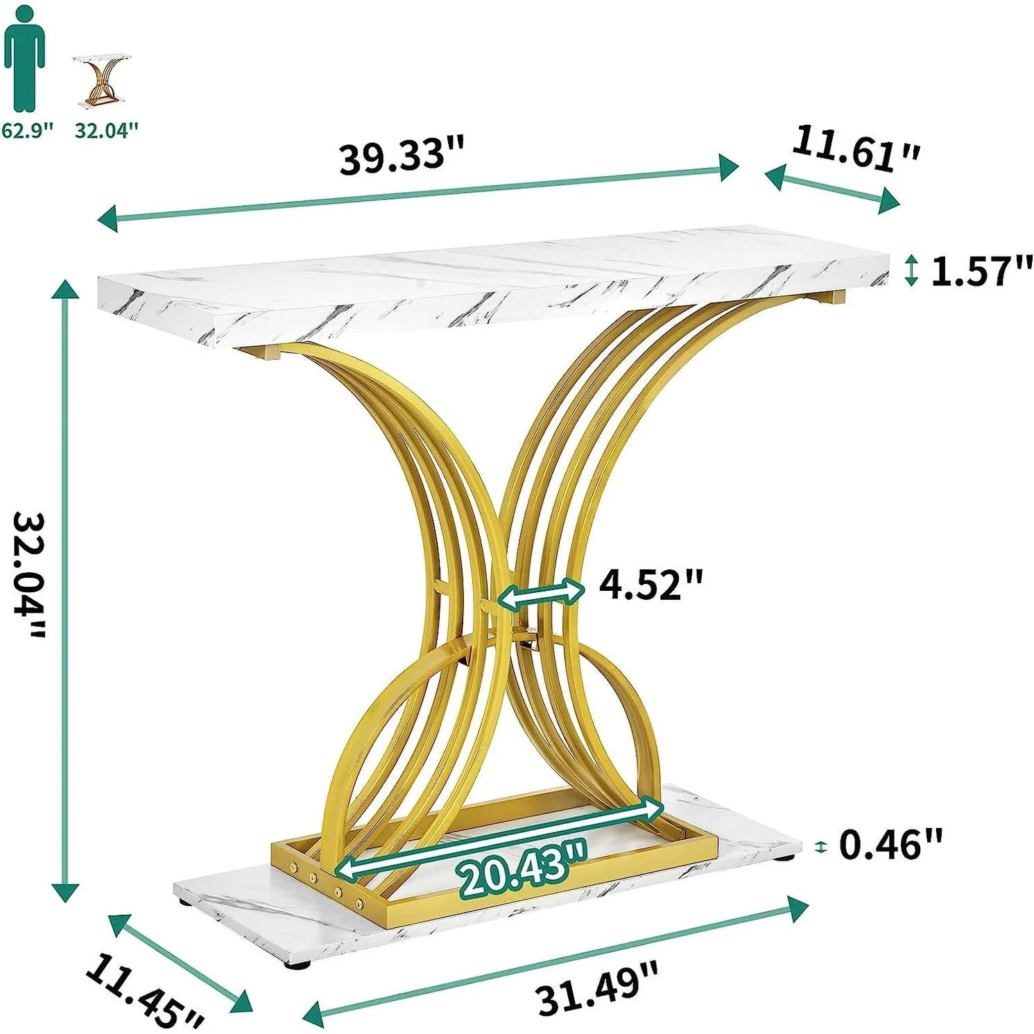 ZenVora Modern Gold Console Table with Marbled Top, Sofa Table for Entryway and Hallway