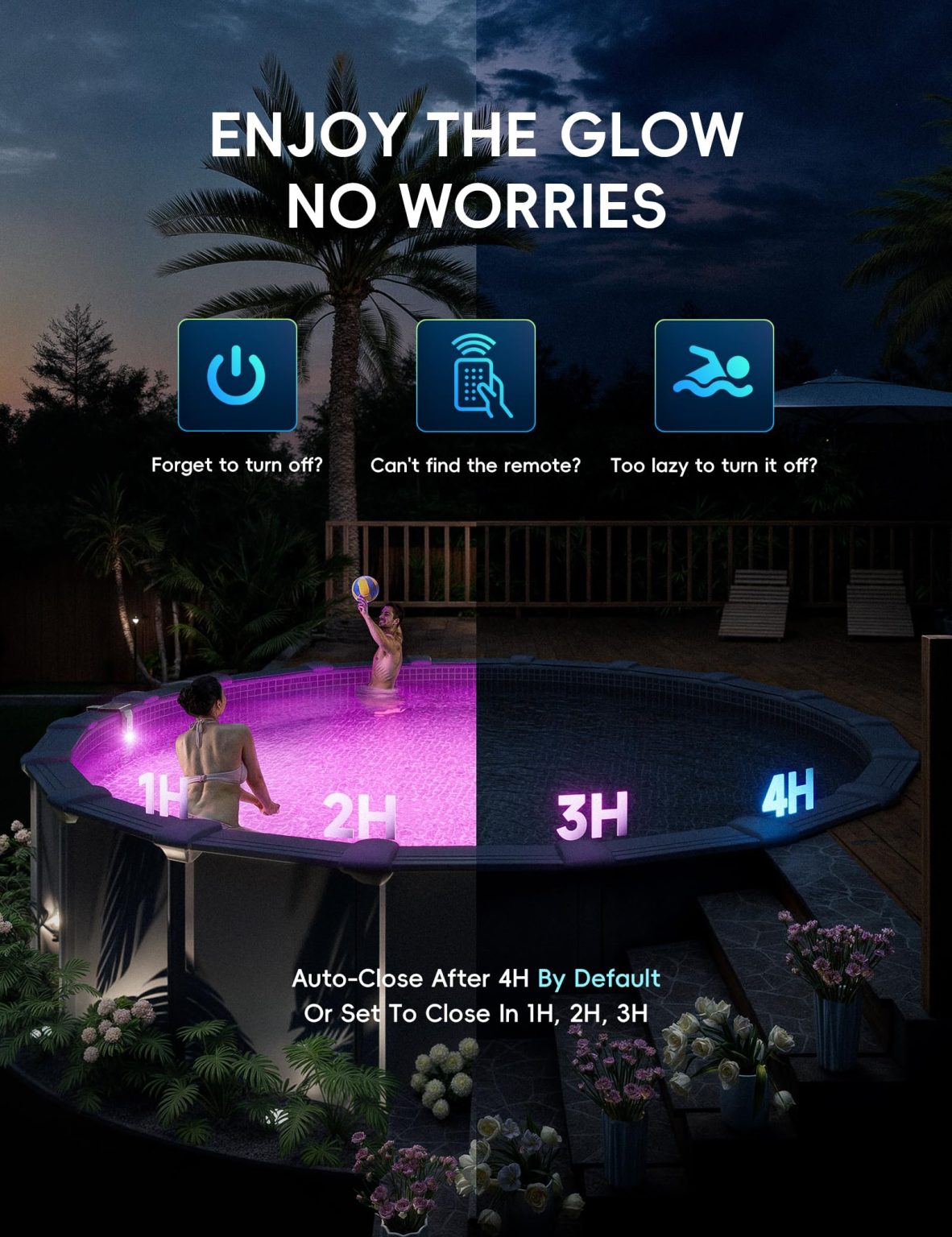ZenVora Solar Pool Lights for Steel Wall Above Ground Pools, Solar Powered LED Swimming Pool Lighting