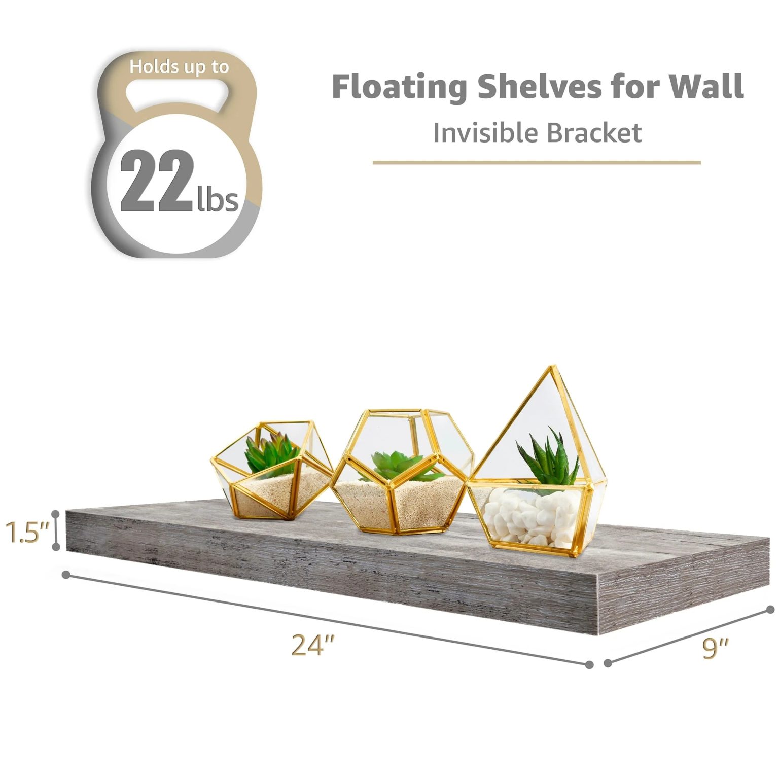 ZenVora Set of 3 Floating Wood Wall Shelves, Wall Mounted Display and Storage Shelves with Invisible Brackets for Books and Home Decor
