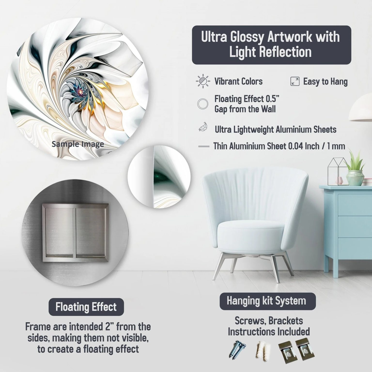 ZenVora White Botanical Collage Metal Wall Art, Abstract Botanical Decor for Living Room