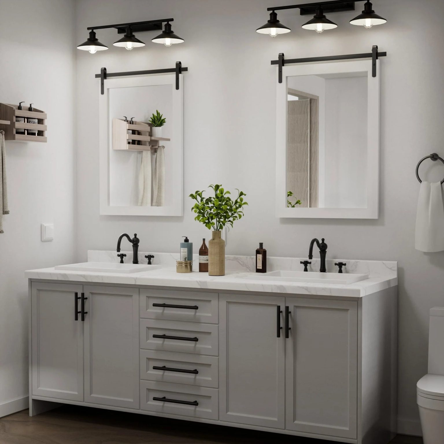 ZenVora Modern Rectangular Wall Mirror with Wood Frame, Bathroom and Barn Door Mirror, Multiple Sizes