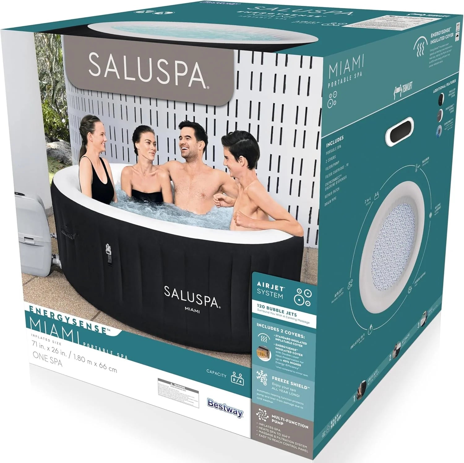 ZenVora 71 x 26-Inch Inflatable Hot Tub Spa for 2-4 Persons, Portable, with 2 Covers, Black