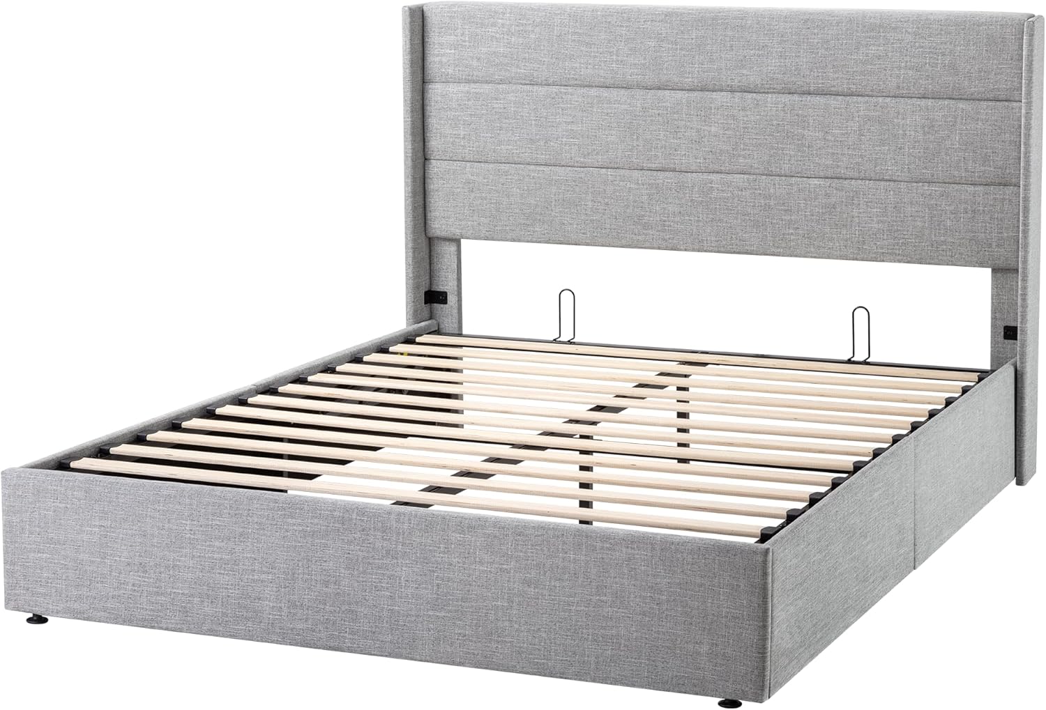 ZenVora Queen Size Lift Up Storage Bed with Wingback Headboard, Upholstered Platform Bed Frame with Hidden Storage