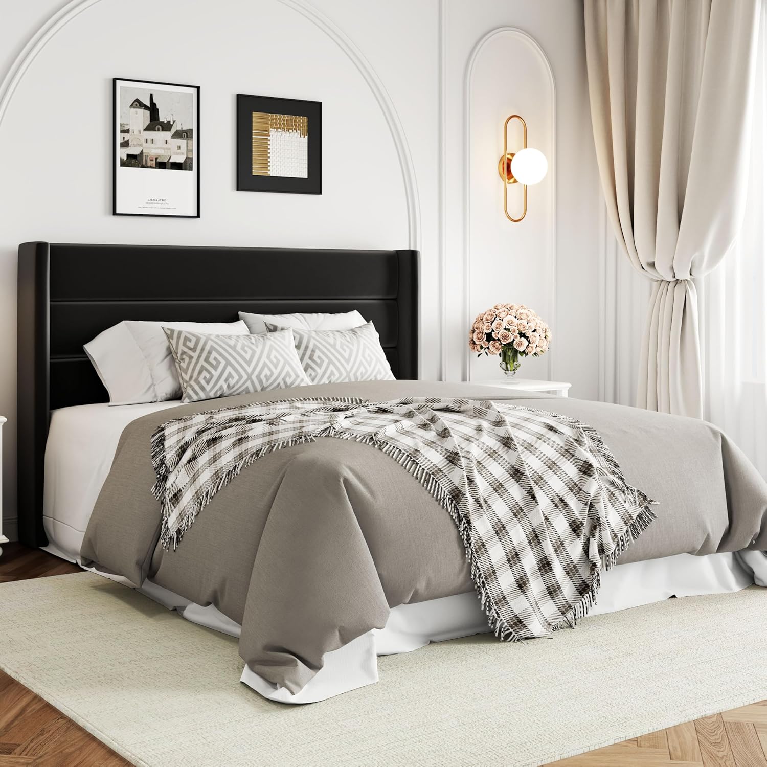 ZenVora Queen Size Lift Up Storage Bed with Wingback Headboard, Upholstered Platform Bed Frame with Hidden Storage