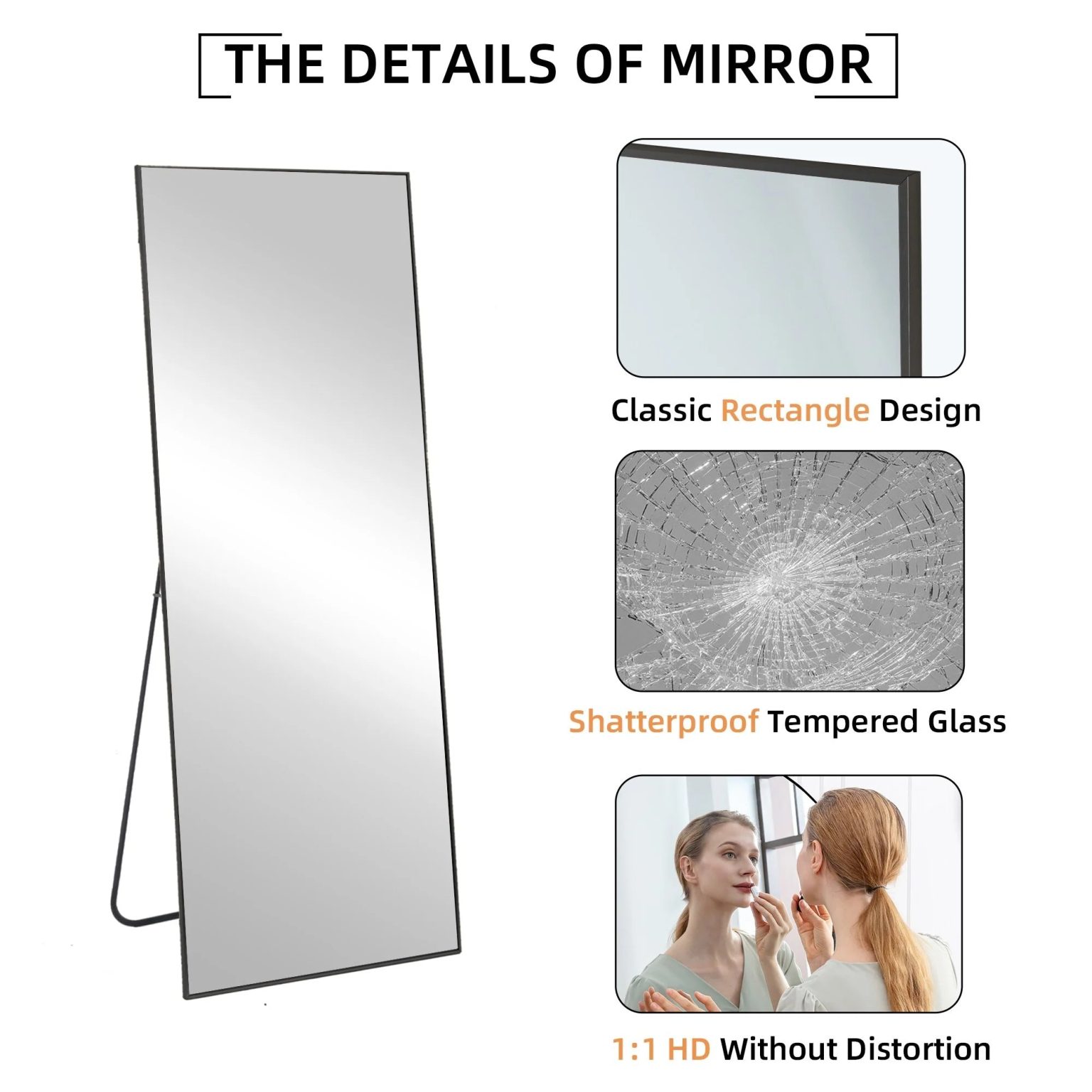ZenVora 64x21 Full Length Floor Mirror, Large Full Body Aluminum Alloy Frame Standing Mirror with Stand and Wall Mount Option