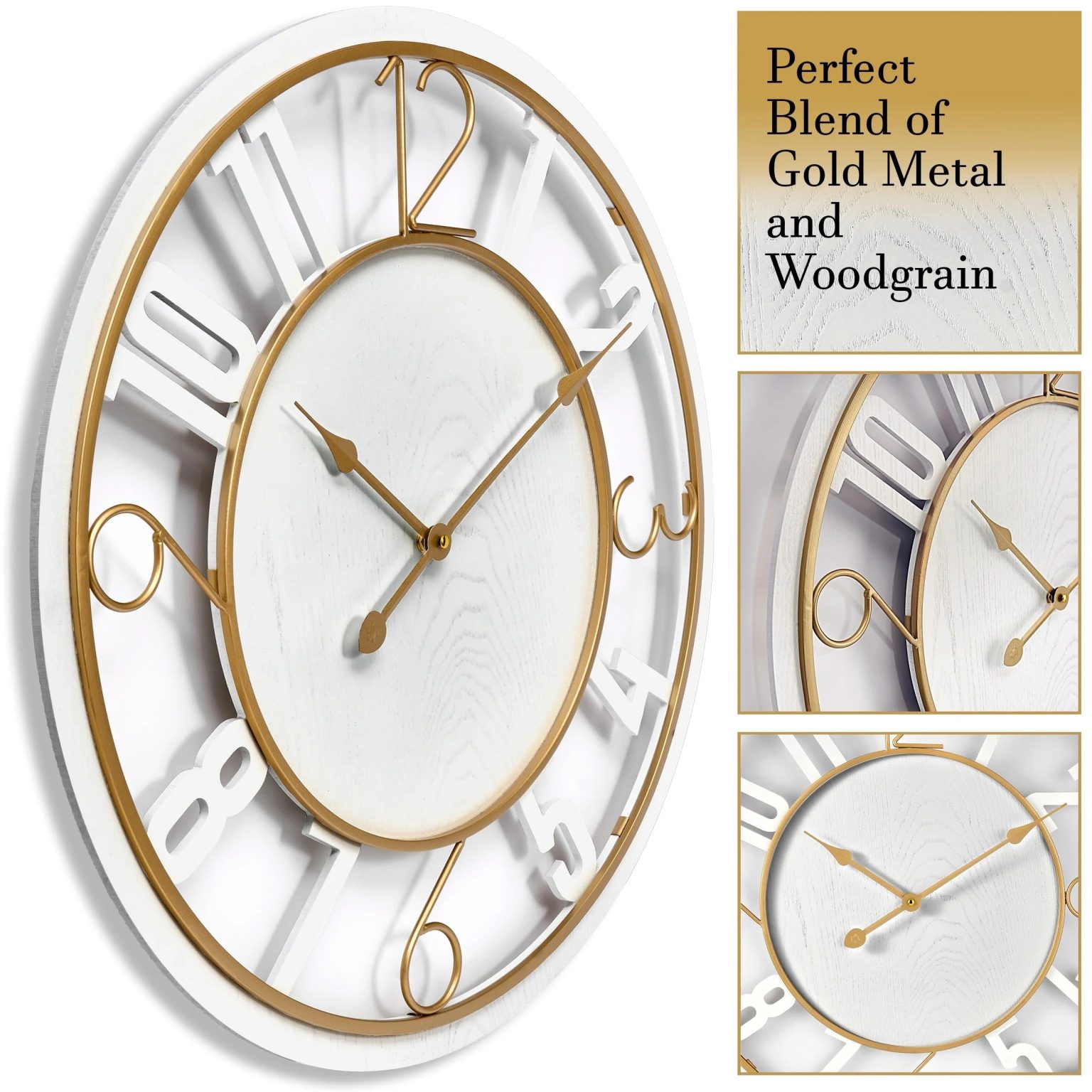 ZenVora 24 Inch Round Wooden Wall Clock, Modern Analog Clock with Numeral Design, Battery Operated