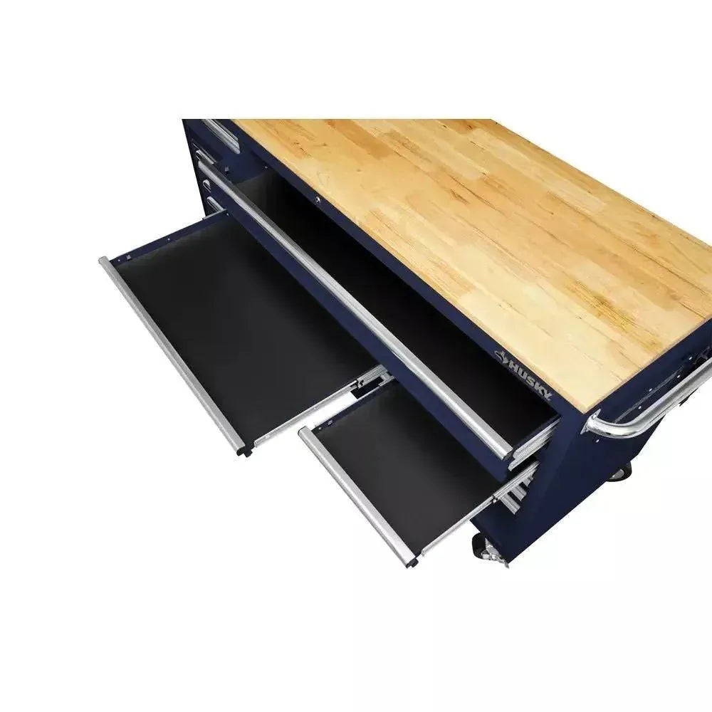ZenVora 72-Inch 18-Drawer Mobile Workbench with Solid Wood Top, Gloss Blue