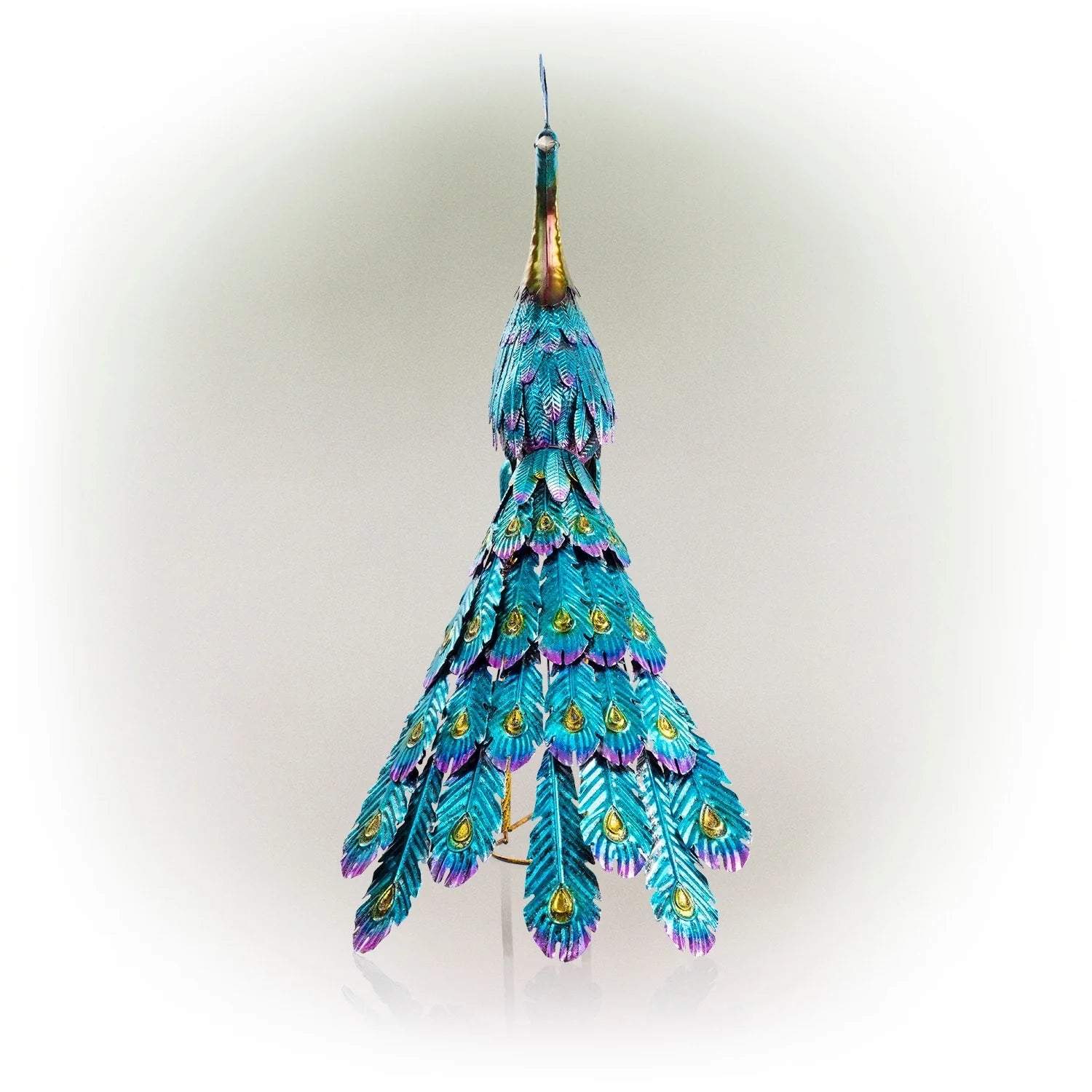 ZenVora Tall Metallic Peacock Garden Statue, Multicolor Outdoor Standing Bird Sculpture for Yard, Patio and Garden Decoration