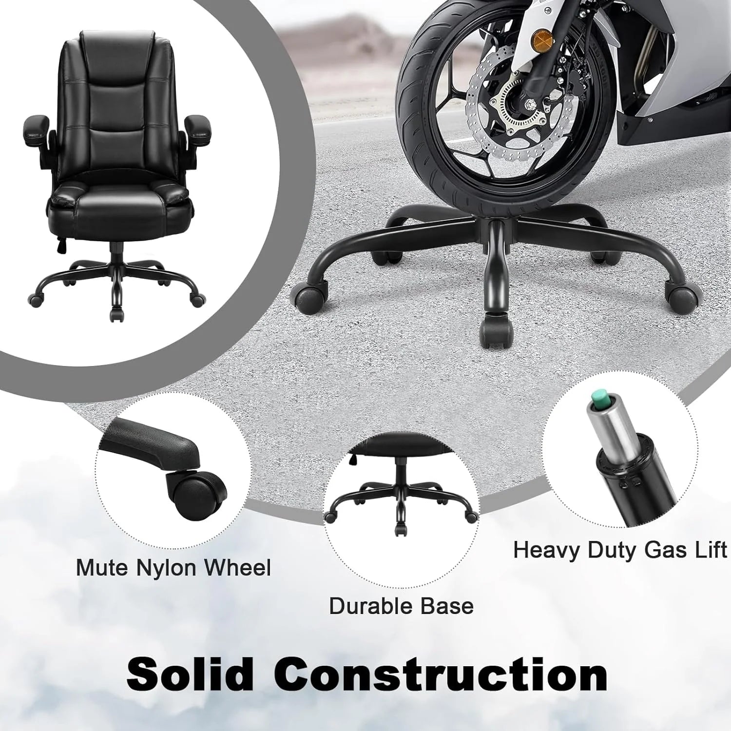 ZenVora Big and Tall Ergonomic Office Chair, High Back Leather Executive Computer Chair with Padded Flip-Up Arms