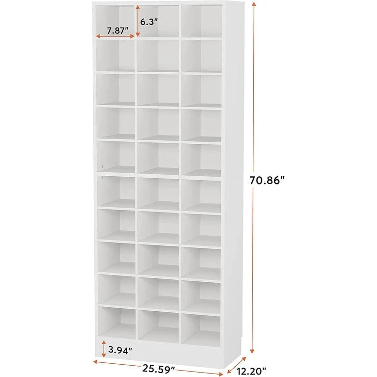 ZenVora 10-Tier Tall Shoe Cabinet, 30-Pair White Wood Shoe Storage Rack for Entryway and Closet