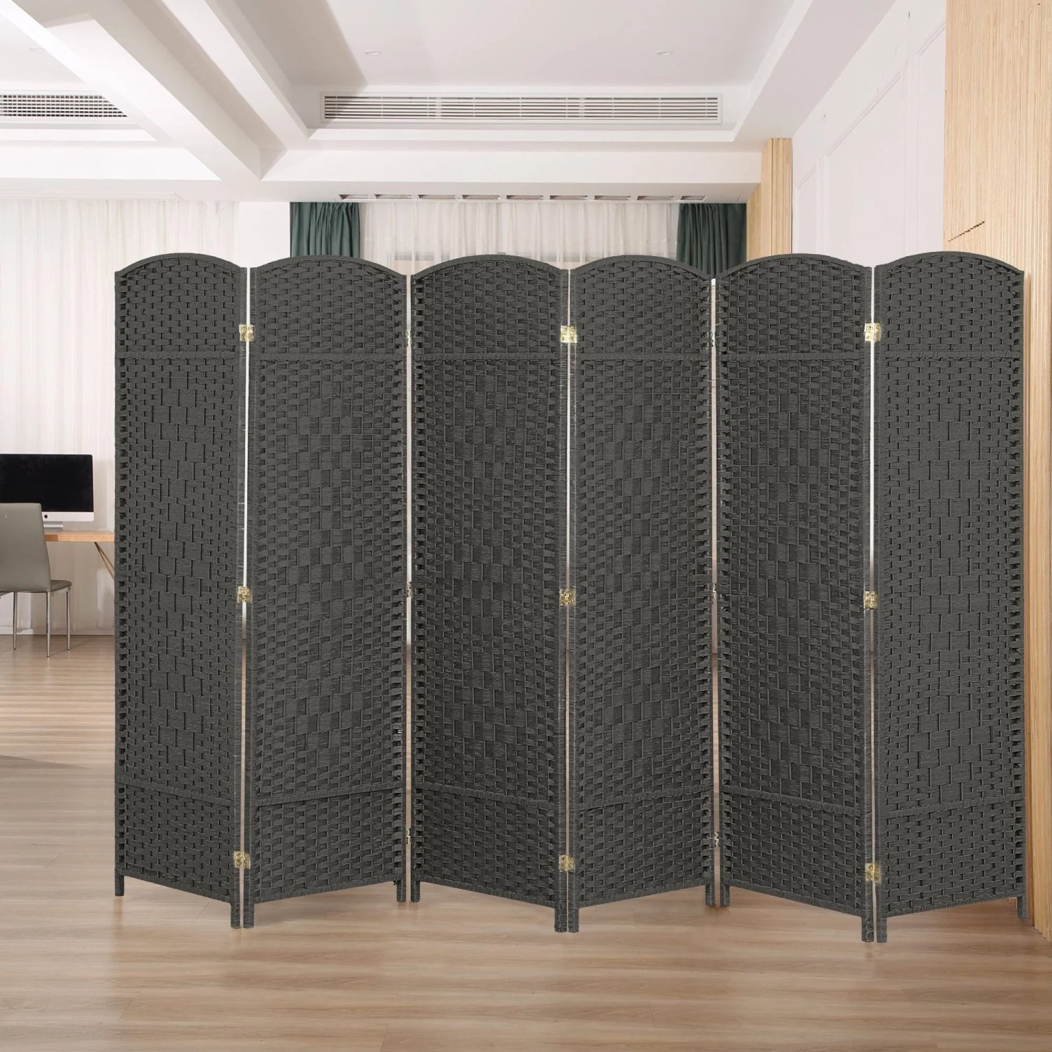 ZenVora 6 FT Tall Woven Fiber Room Divider, Freestanding Folding Privacy Screen