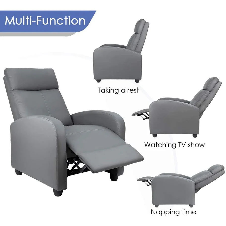 ZenVora PU Leather Recliner Chair, Single Living Room Sofa Lounge Chair with Reclining Function
