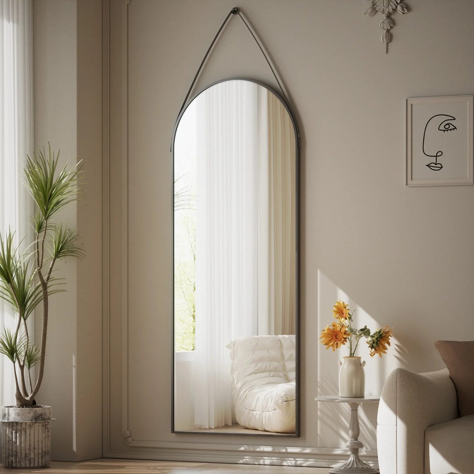 ZenVora 48 x 16 Inch Full Length Wall Mirror with Leather Strap, Hanging Full Body Mirror for Bedroom, Entryway and Home Decor