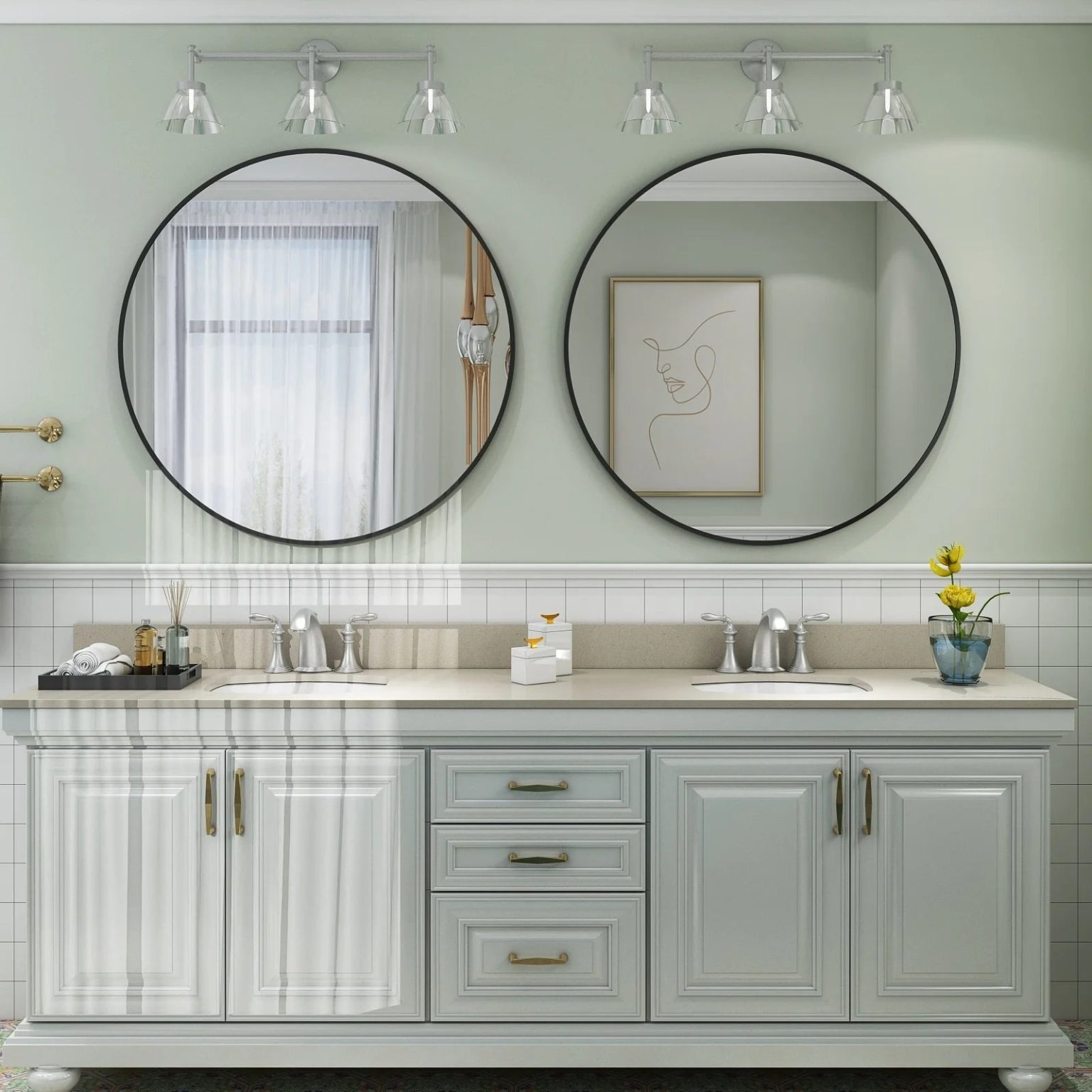 ZenVora Round Metal Black Frame Bathroom Vanity Mirror, Wall Mounted Decorative Mirror