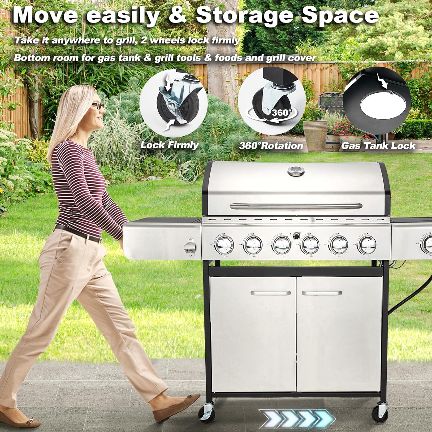 ZenVora 4-Burner Propane Gas Grill with Cast Iron Grates, Side Stove and 44,000 BTU Stainless Steel Burners