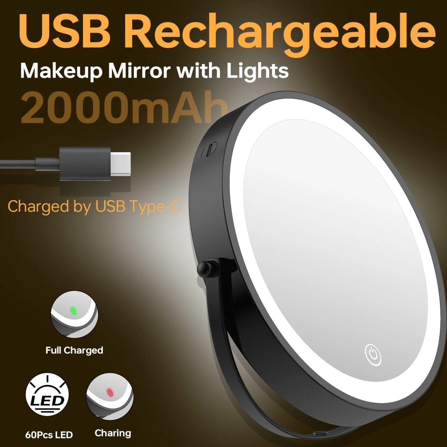 ZenVora 8 Inch Round Wall Mounted Makeup Mirror, Rechargeable, 1X/10X Magnification, 3-Color LED Lights