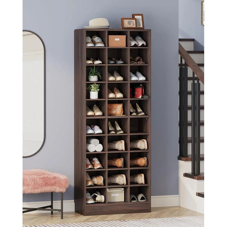 ZenVora 10-Tier Tall Shoe Cabinet, 30-Pair White Wood Shoe Storage Rack for Entryway and Closet