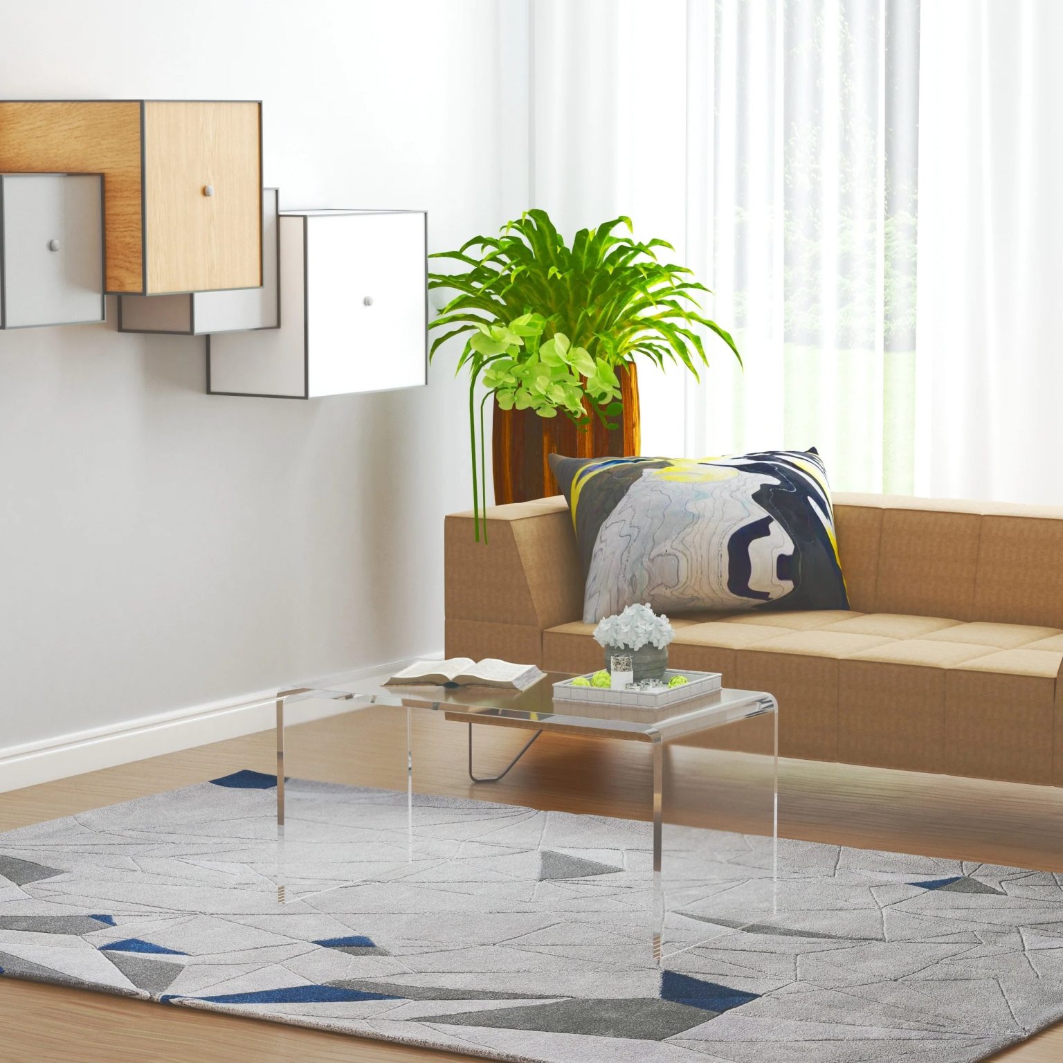 ZenVora 32" Clear Acrylic Waterfall Coffee Table, 20mm Thick Rectangle Modern Transparent Table for Living Room