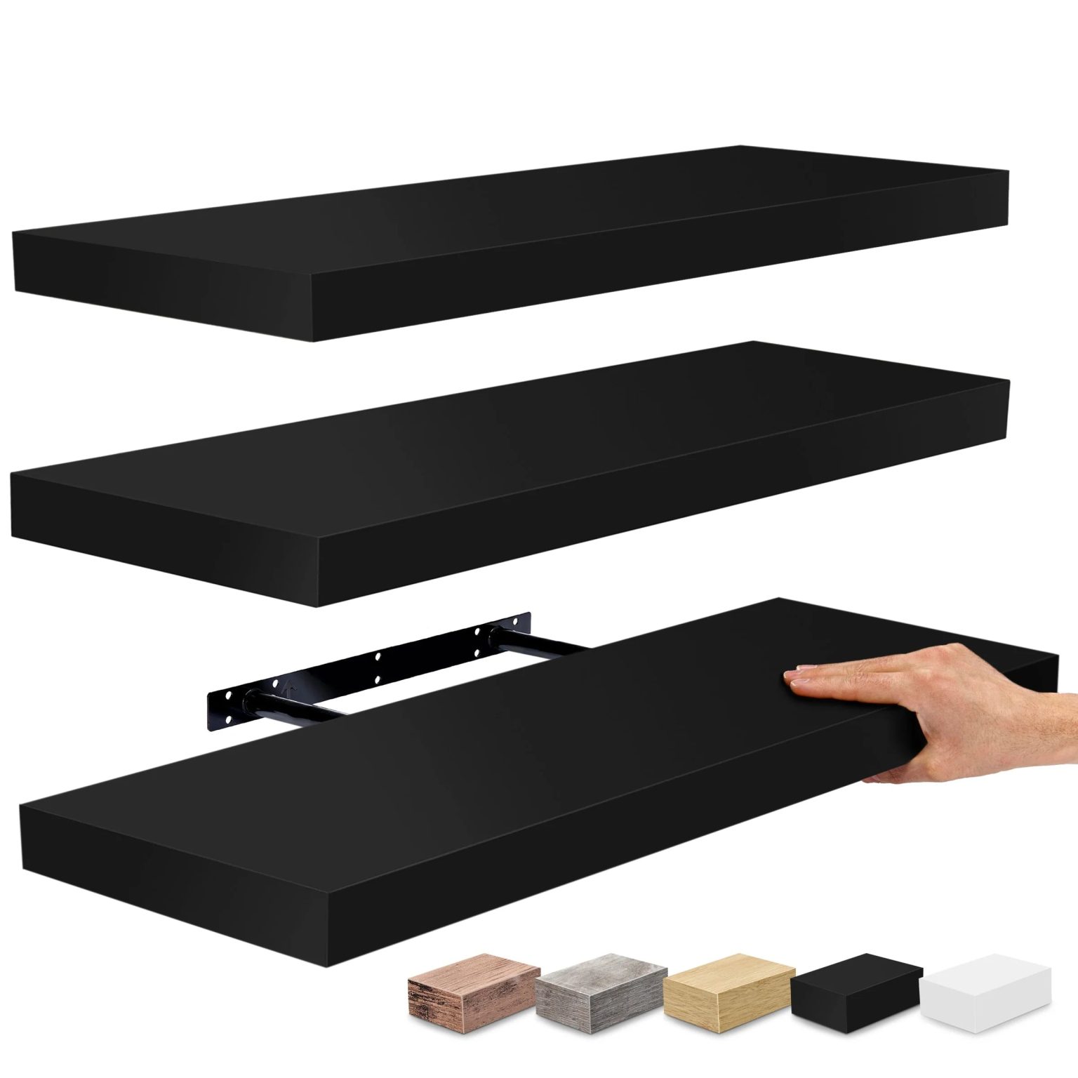 ZenVora Set of 3 Floating Wood Wall Shelves, Wall Mounted Display and Storage Shelves with Invisible Brackets for Books and Home Decor