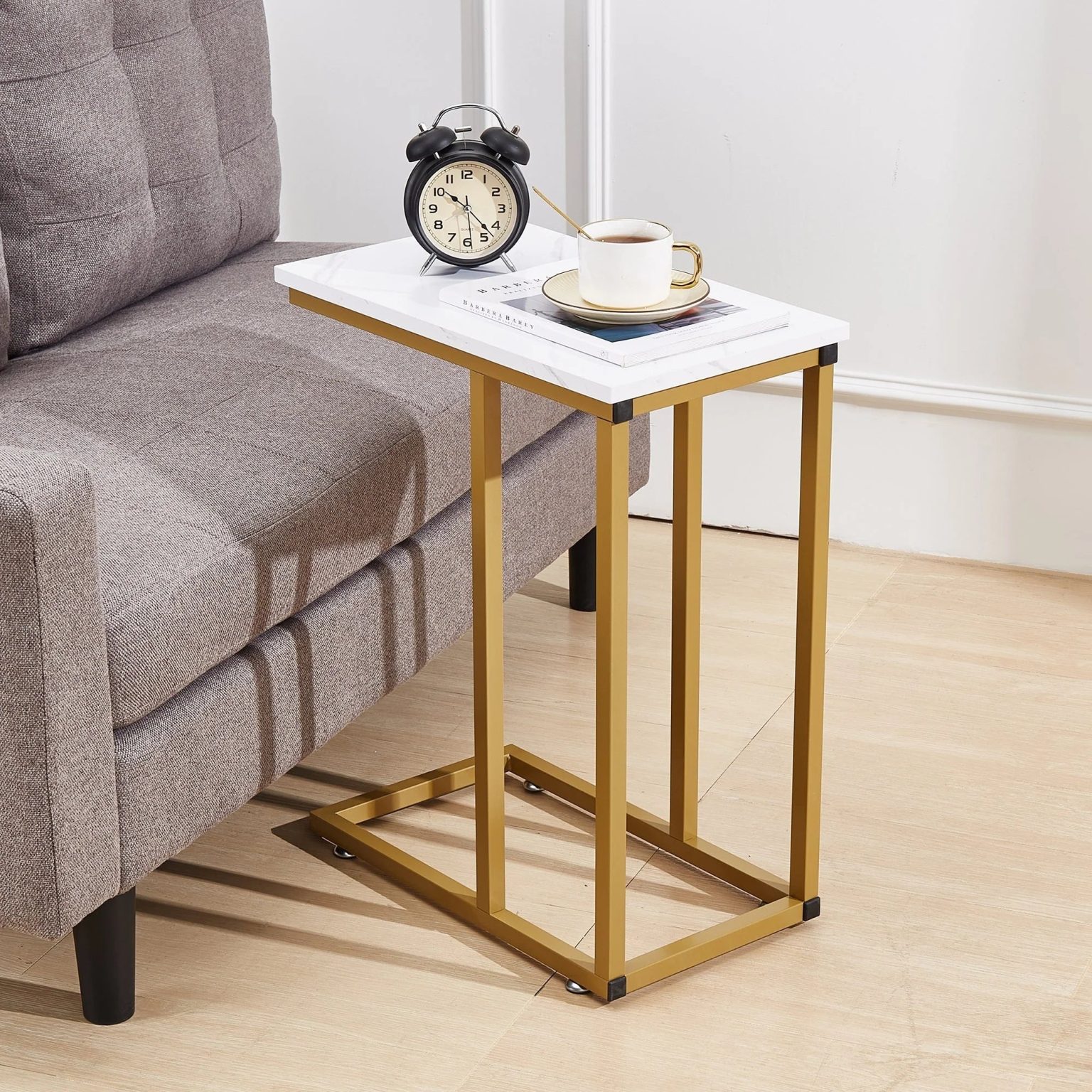 ZenVora Set of 2 C-Shaped Sofa Side Tables, Small End Tables for Living Room, Bedside and TV Tray