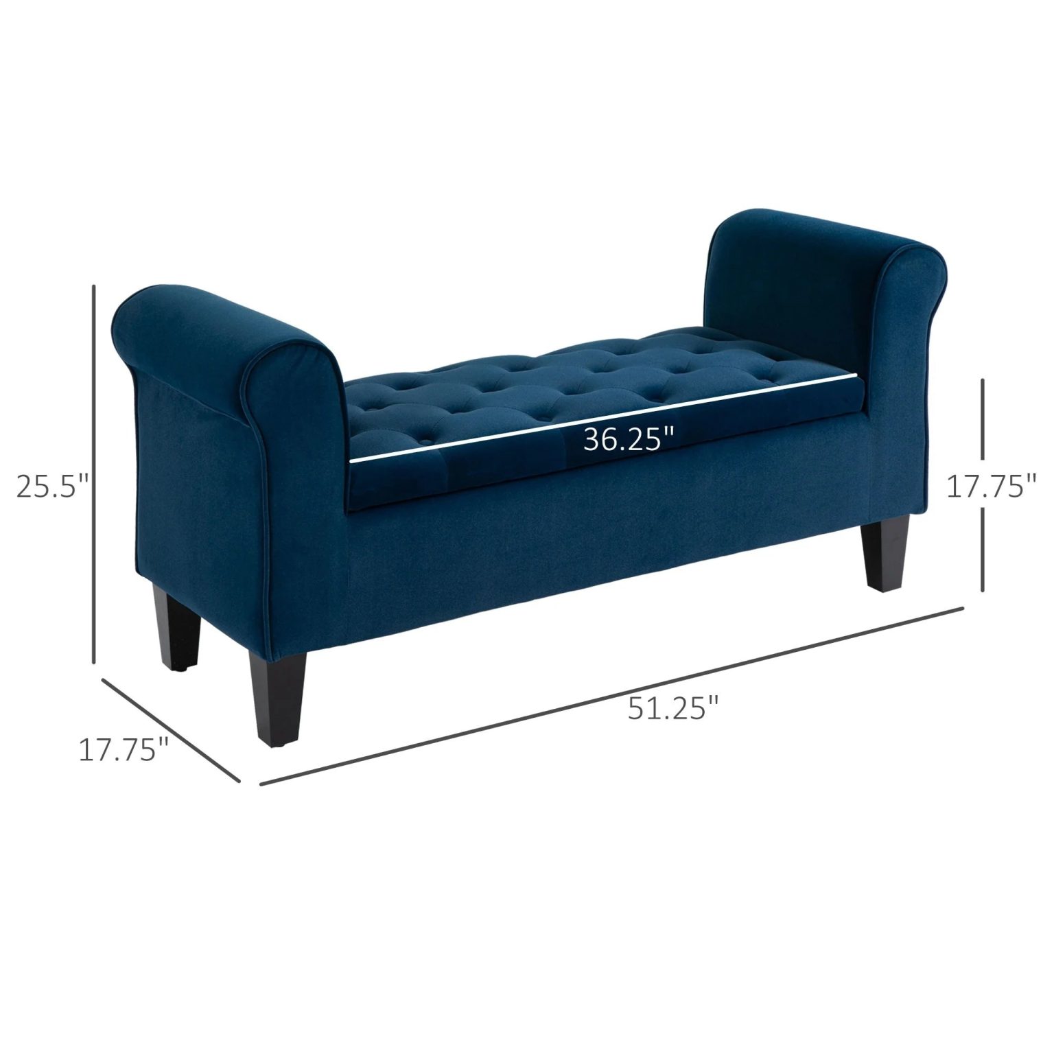 ZenVora Button-Tufted Storage Ottoman Bench, Upholstered Bed Bench with Rolled Armrests for Bedroom, Living Room and Hallway