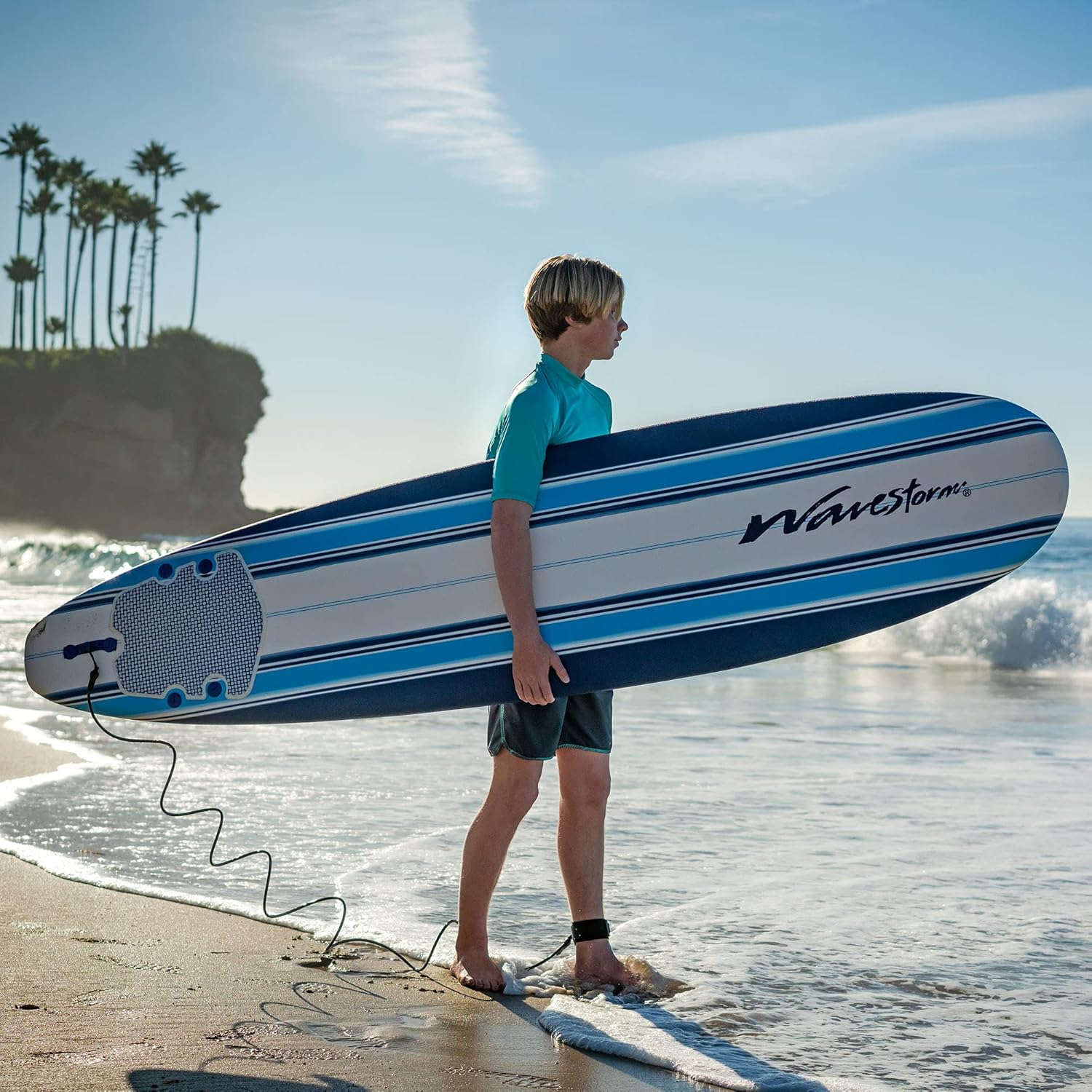 ZenVora 8ft Soft Top Foam Surfboard – EPS Core with 3 Stringers, Wax-Free Longboard, 200lb Capacity
