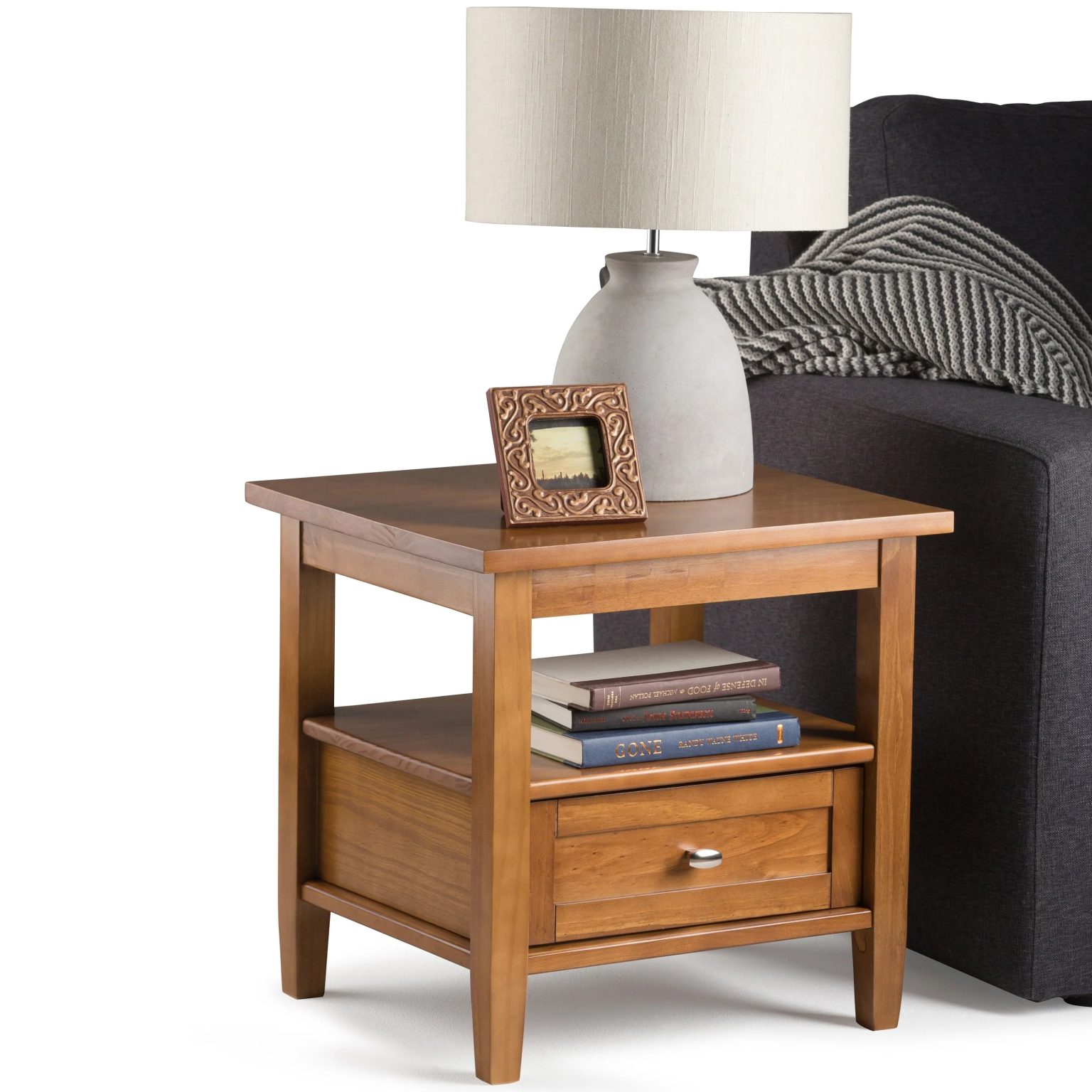 ZenVora 20 Inch Wide Solid Wood Rectangle End Table, Transitional Side Table