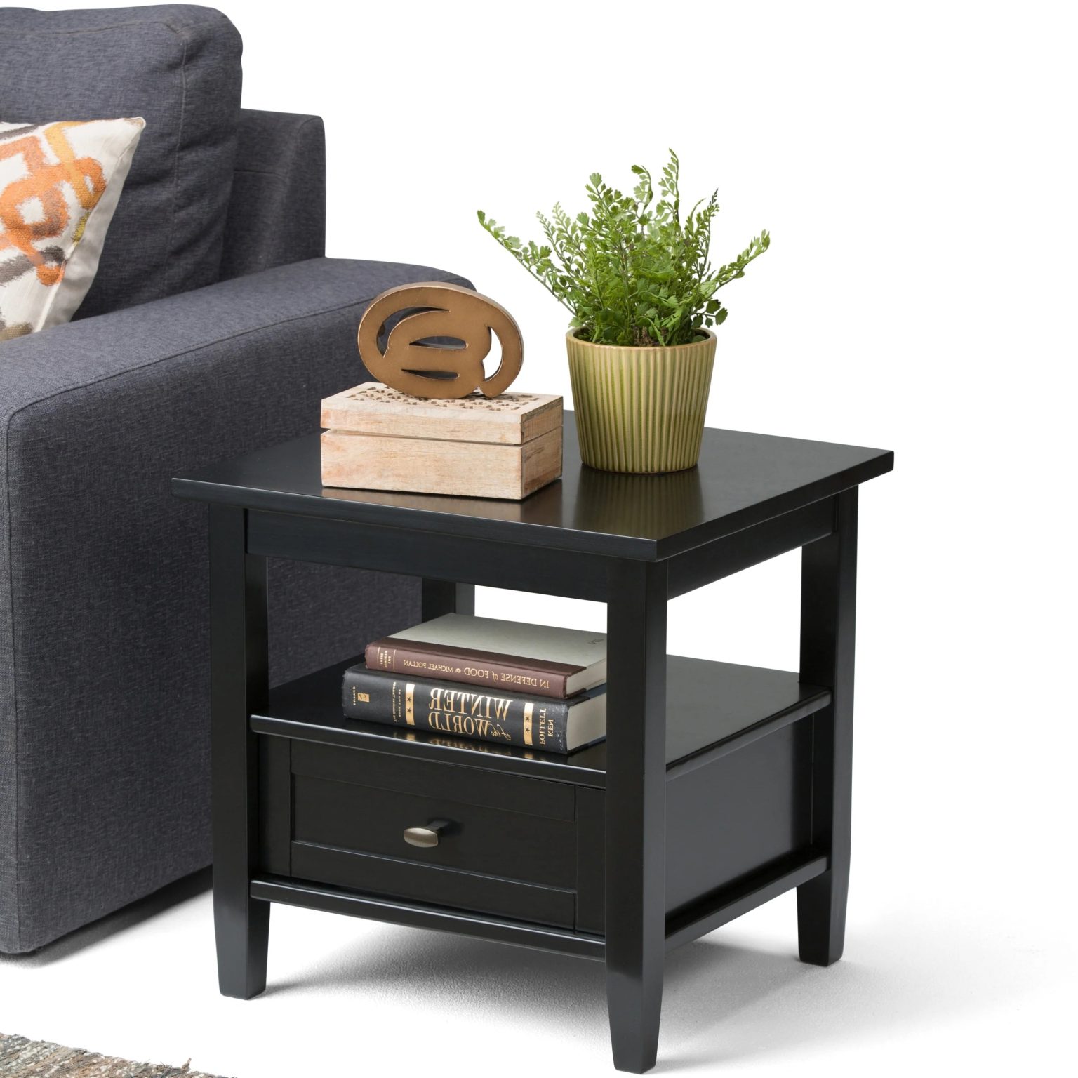 ZenVora 20 Inch Wide Solid Wood Rectangle End Table, Transitional Side Table