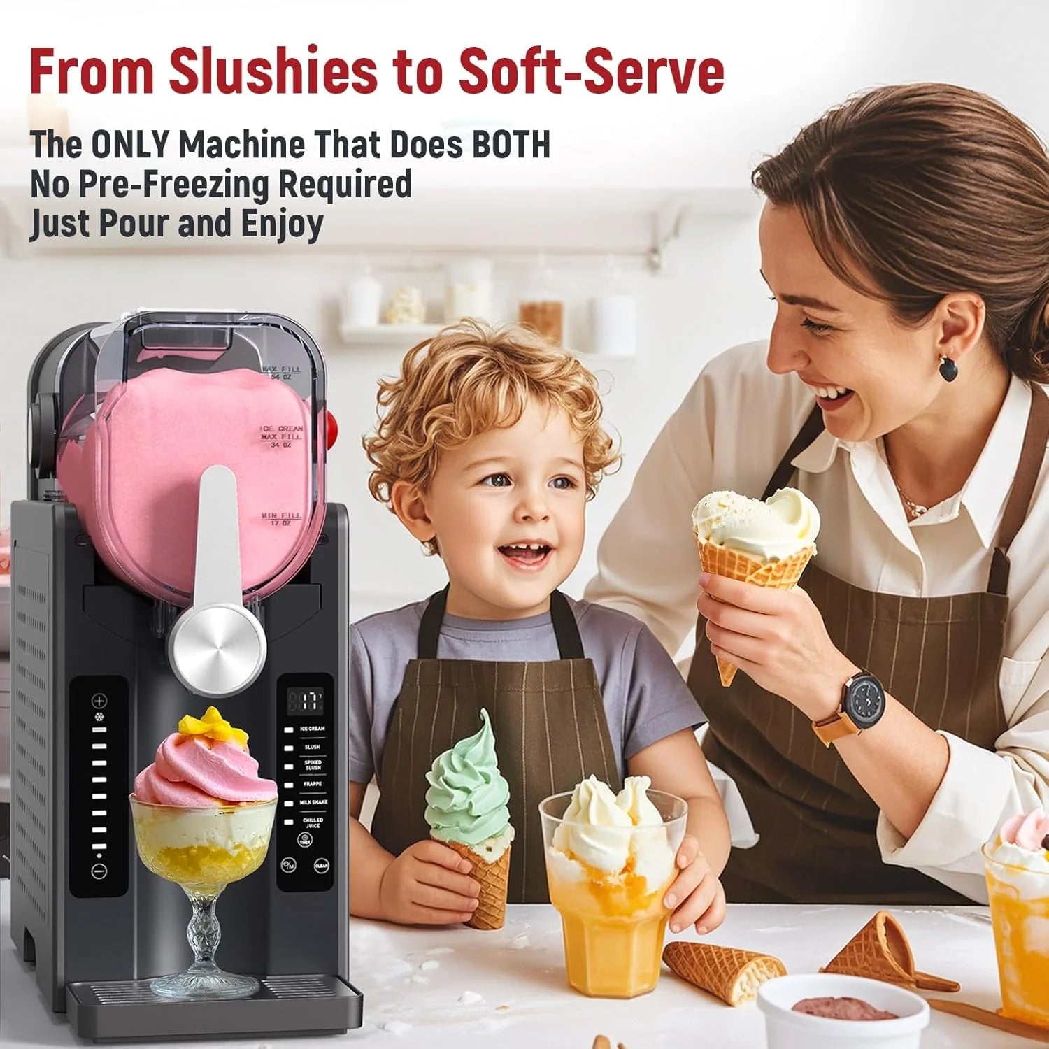 ZenVora Slushie Machine for Home, No-Ice Frozen Drink Maker, Real-Time Temperature Display, Auto-Cleaning, 6 Preset Modes, Frozen Margaritas, Cocktails, Frappes, Smoothies, Milkshakes
