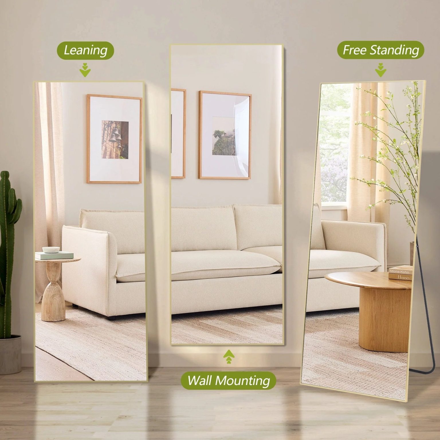 ZenVora 64x21 Full Length Floor Mirror, Large Full Body Aluminum Alloy Frame Standing Mirror with Stand and Wall Mount Option