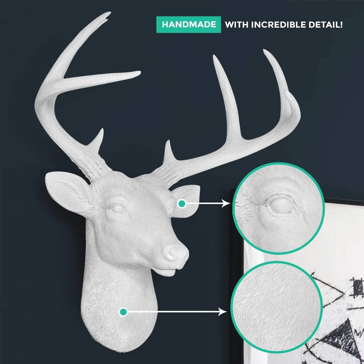 ZenVora White Deer Head Wall Decor, Modern Decorative Animal Head Sculpture for Living Room, Bedroom and Home Decoration