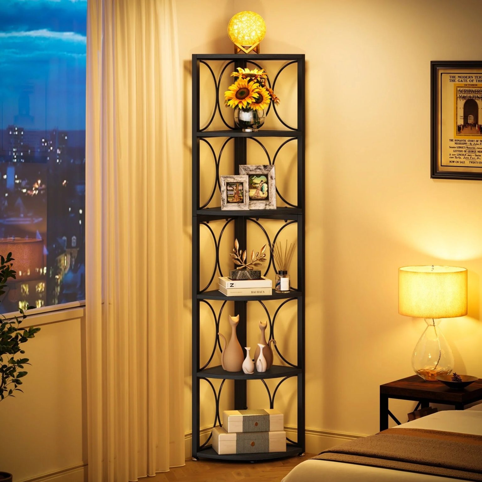 ZenVora 67 Inch Tall Corner Shelf, Freestanding Corner Bookshelf and Storage Shelving Unit