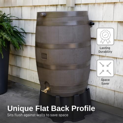 ZenVora 50 Gallon Rain Barrel with Brass Spigot, Large Outdoor Rainwater Collection and Storage Container for Garden