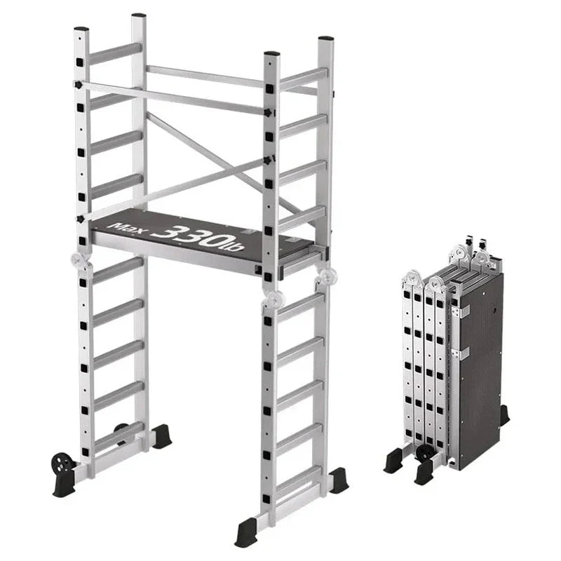 ZenVora Foldable Multipurpose Scaffolding Ladder and Rolling Work Platform, Adjustable, 330-Lb. Capacity