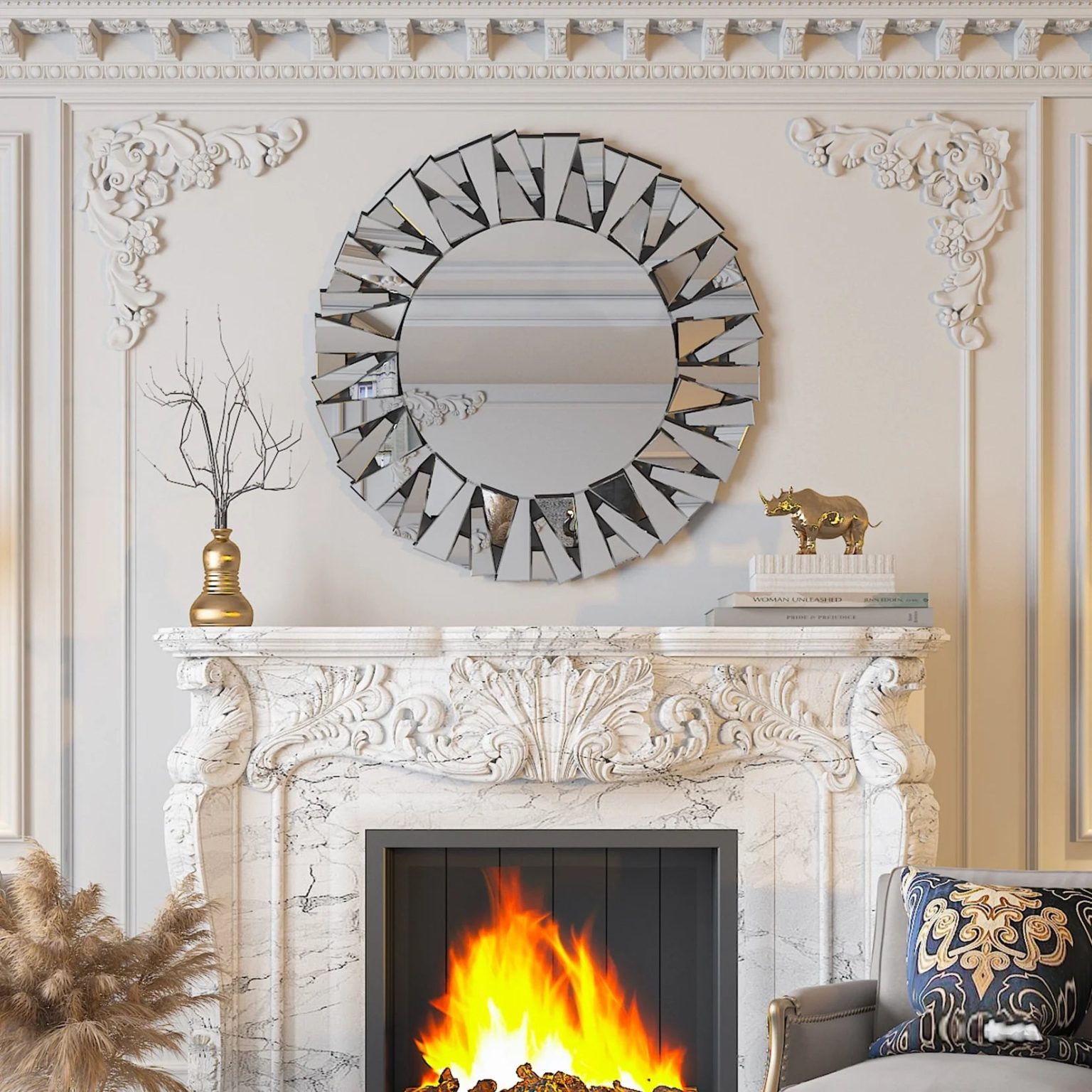 ZenVora 32 Inch Round Decorative Wall Mirror, Glass Accent Mirror for Home Decor