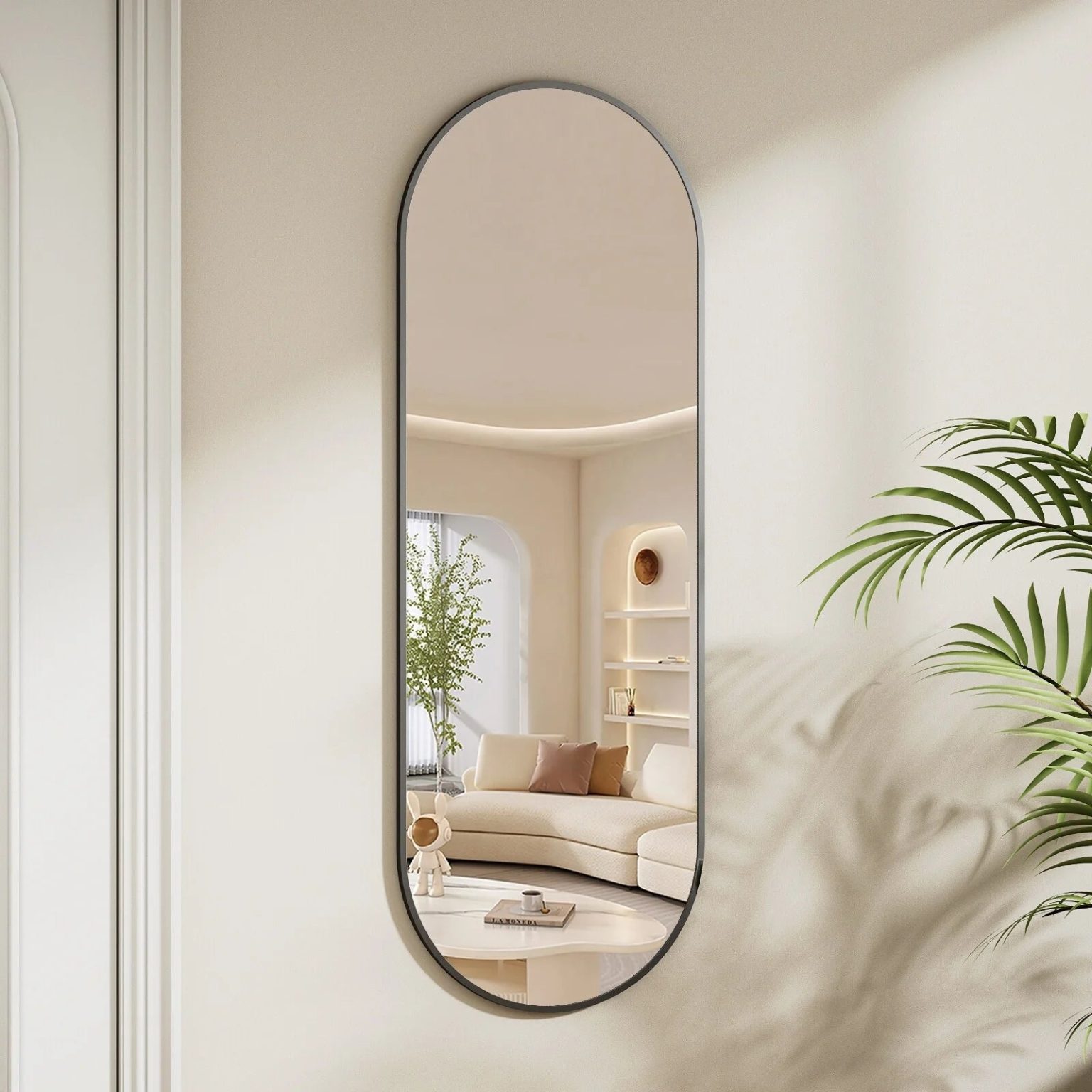 ZenVora 48 x 16 Inch Full Length Wall Mirror with Leather Strap, Hanging Full Body Mirror for Bedroom, Entryway and Home Decor